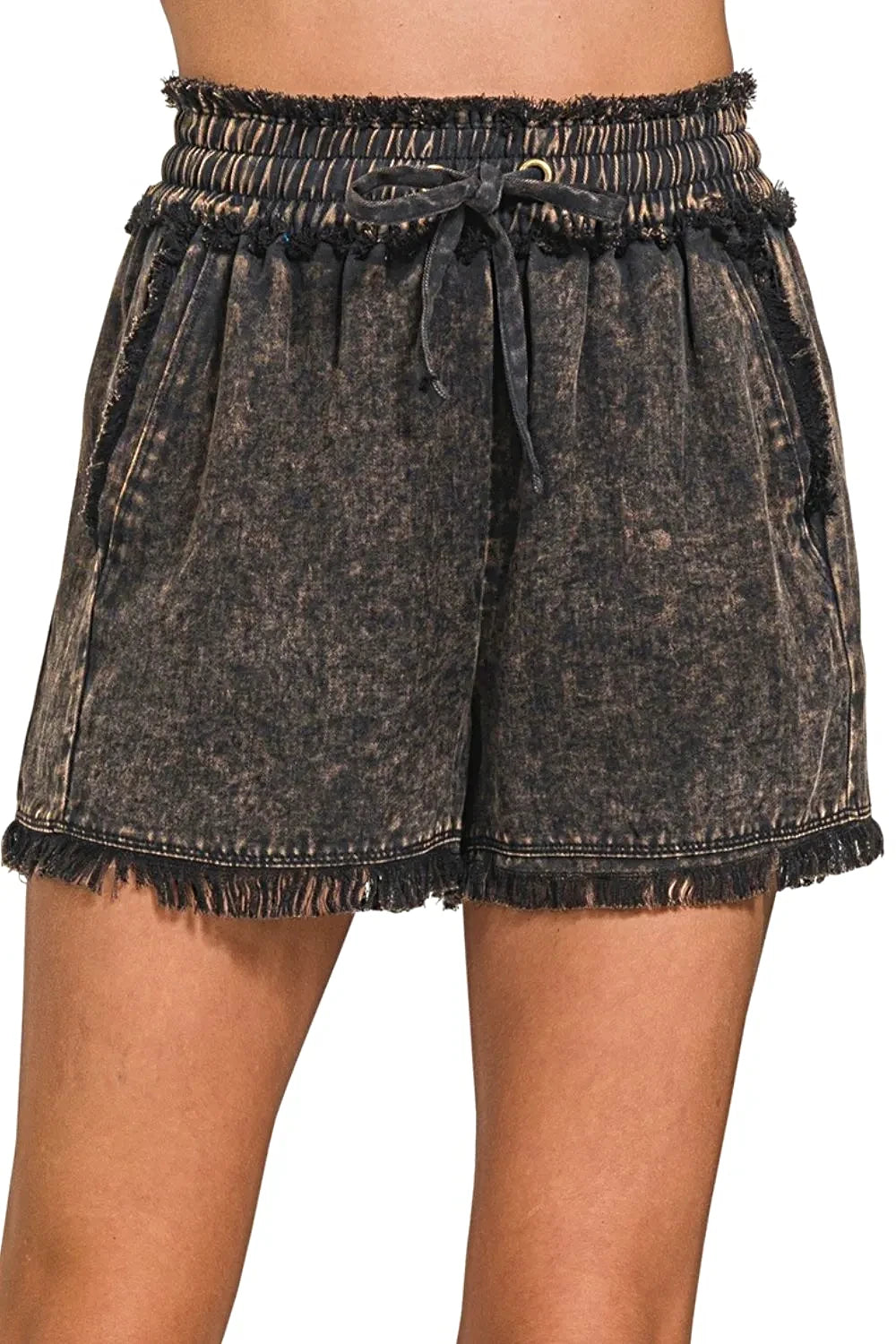 Zenana Mineral Frayed Hem Washed Shorts -