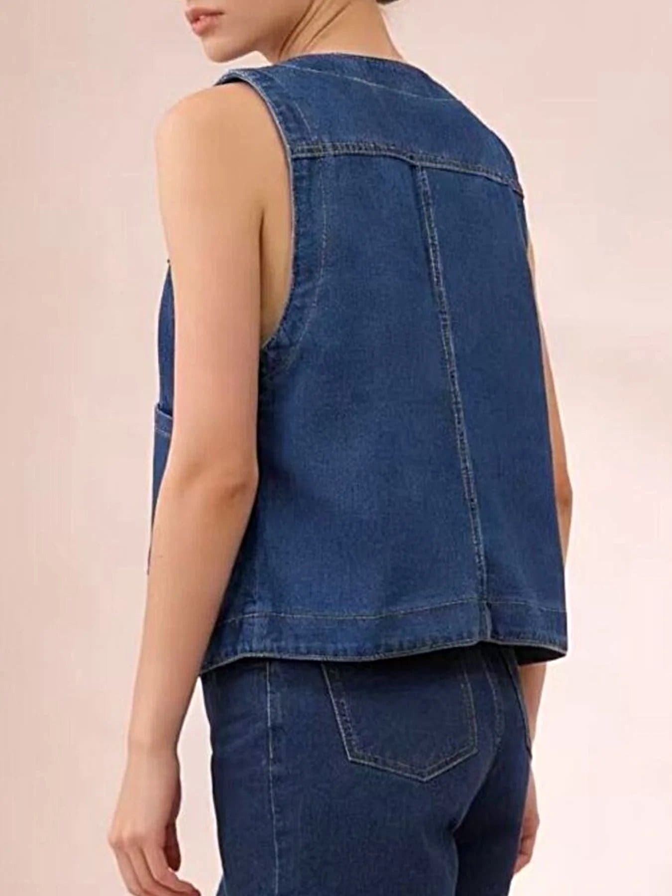Plus Size Button-Down Denim Vest -