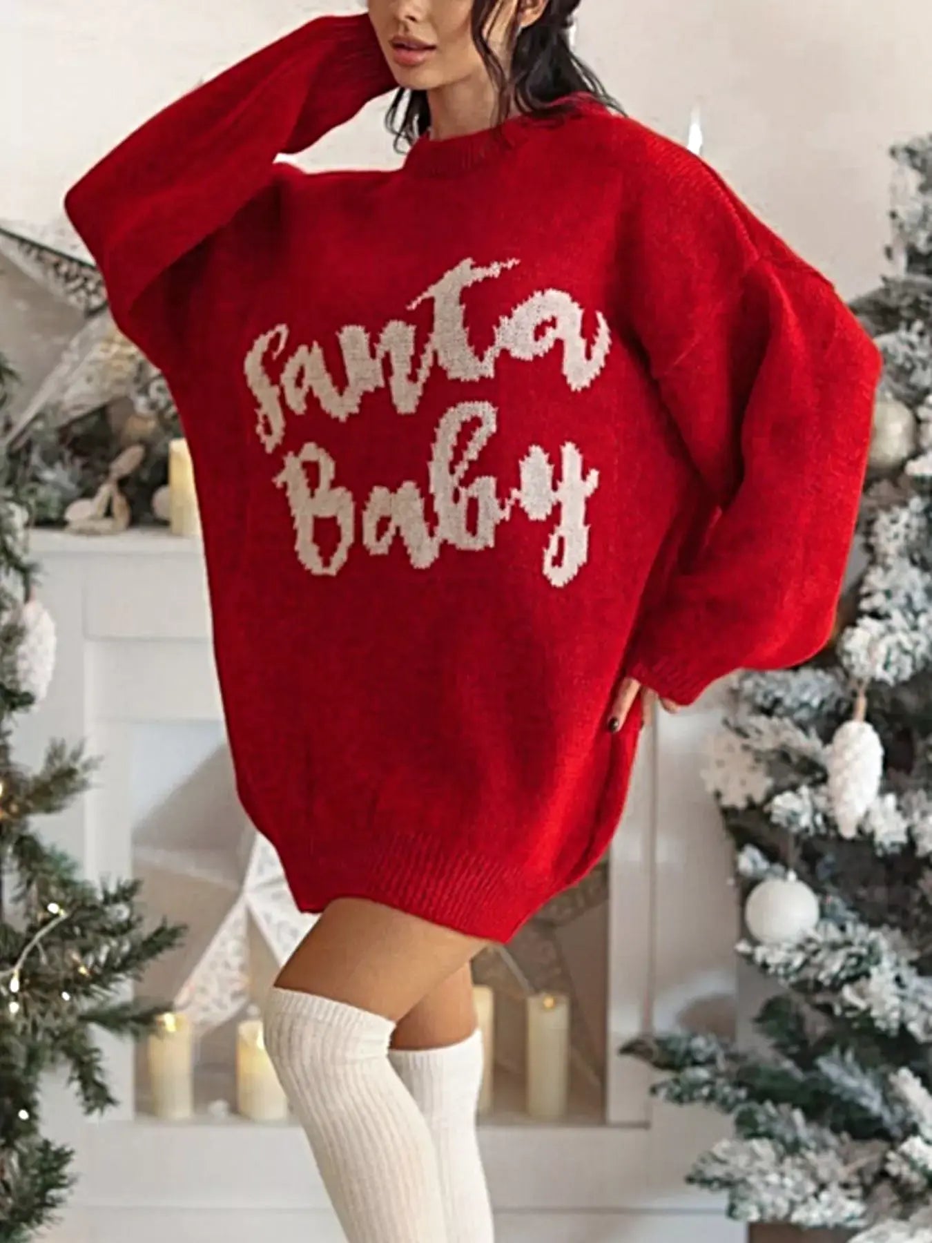 Christmas Letter Oversized Sweater Dress -