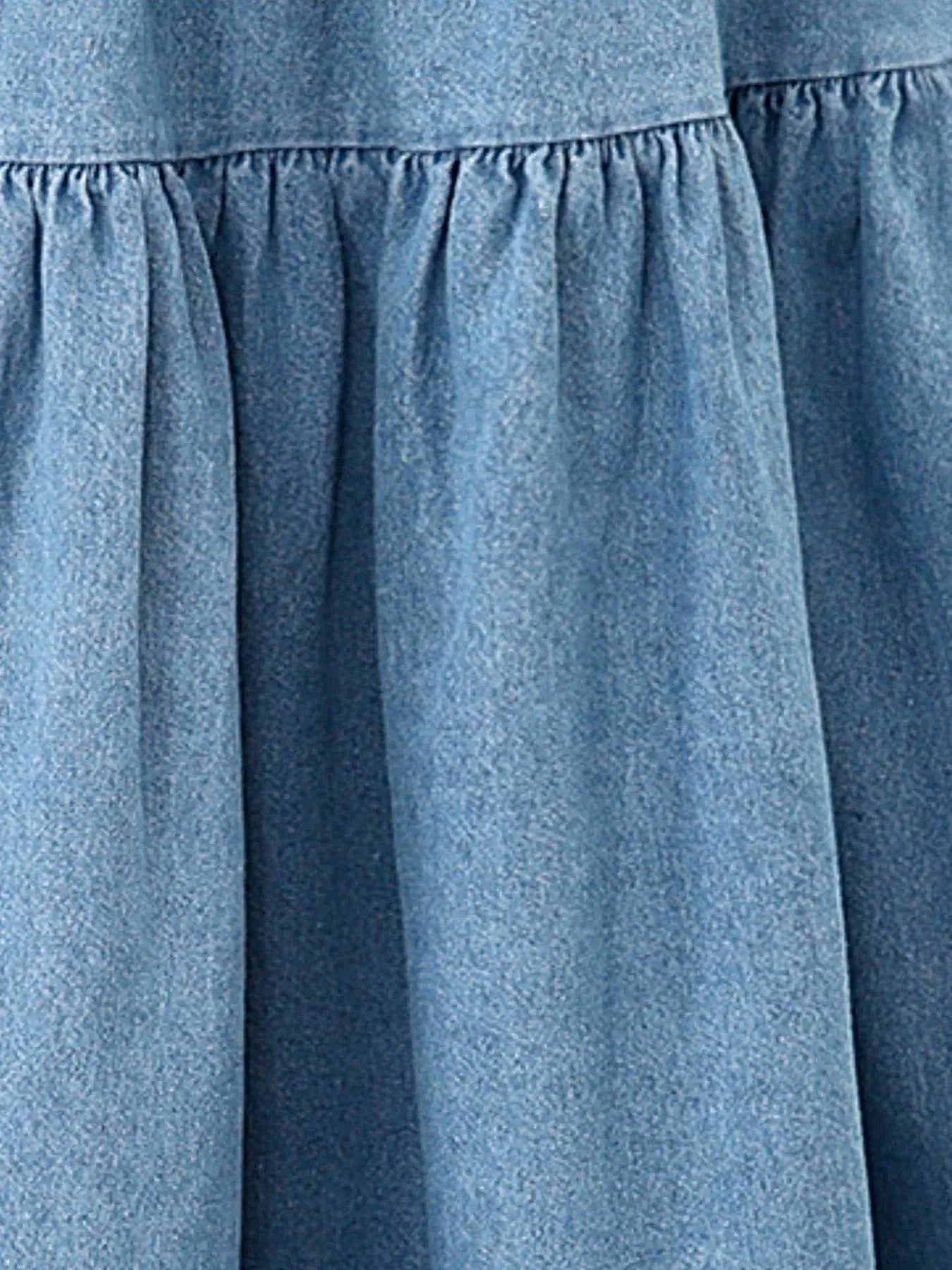 Elegant Tiered Denim Skirt - Midi Length, 100% Polyester, Machine Washable -
