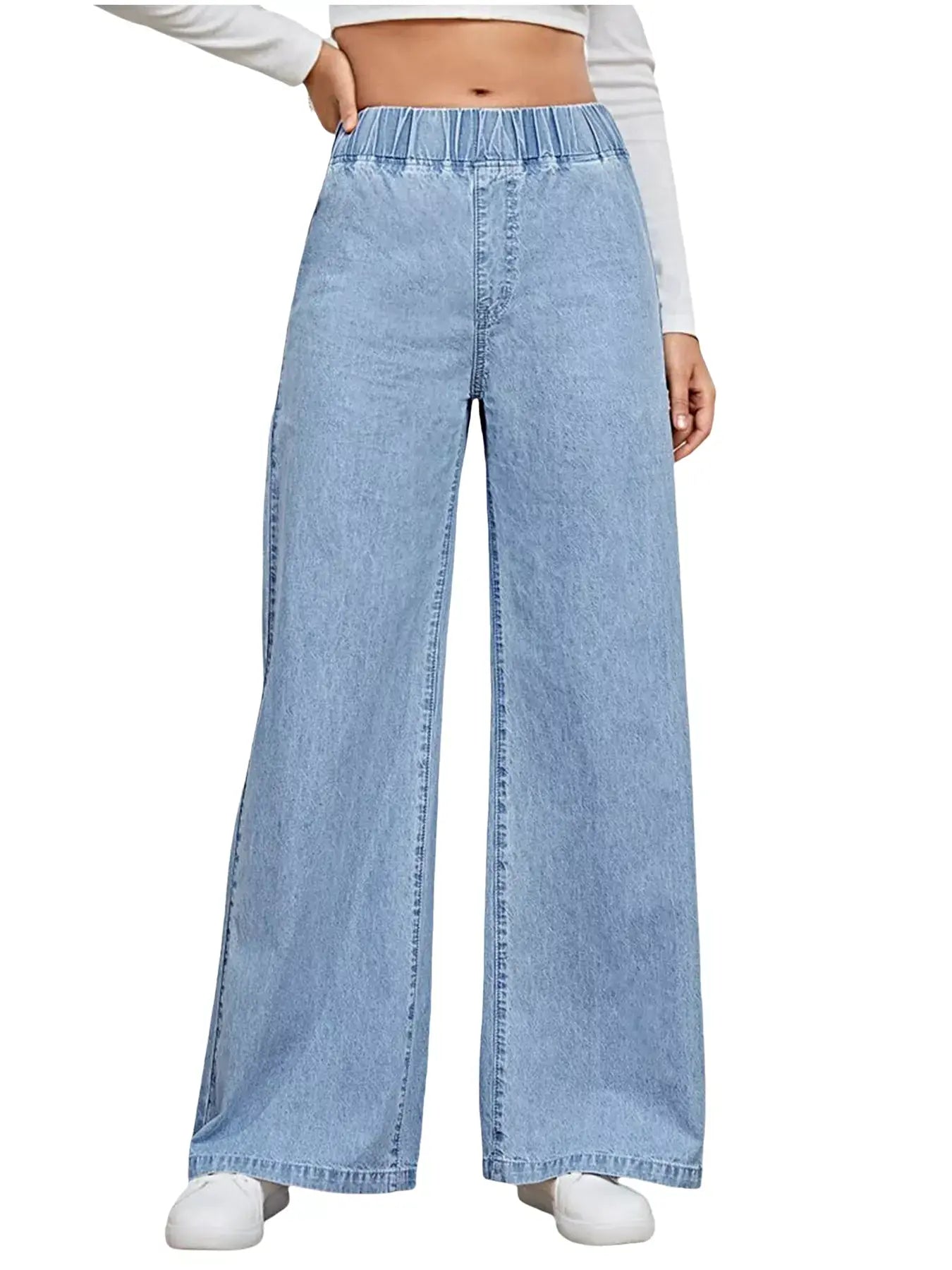Elastic Waist Wide Leg Jeans -
