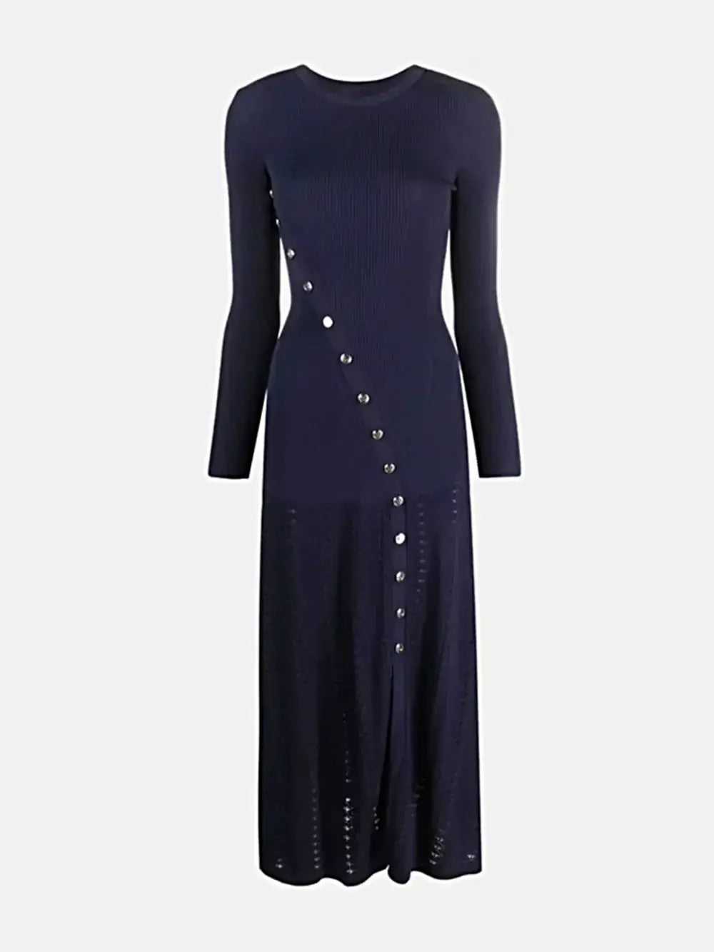 Openwork Round Neck Long Sleeve Sweater Dress -