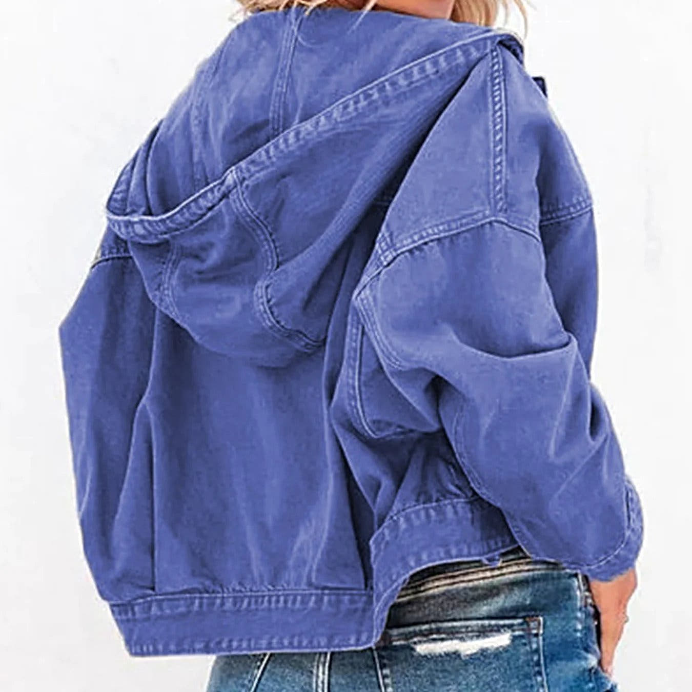 Hooded Dropped Shoulder Denim Jacket -