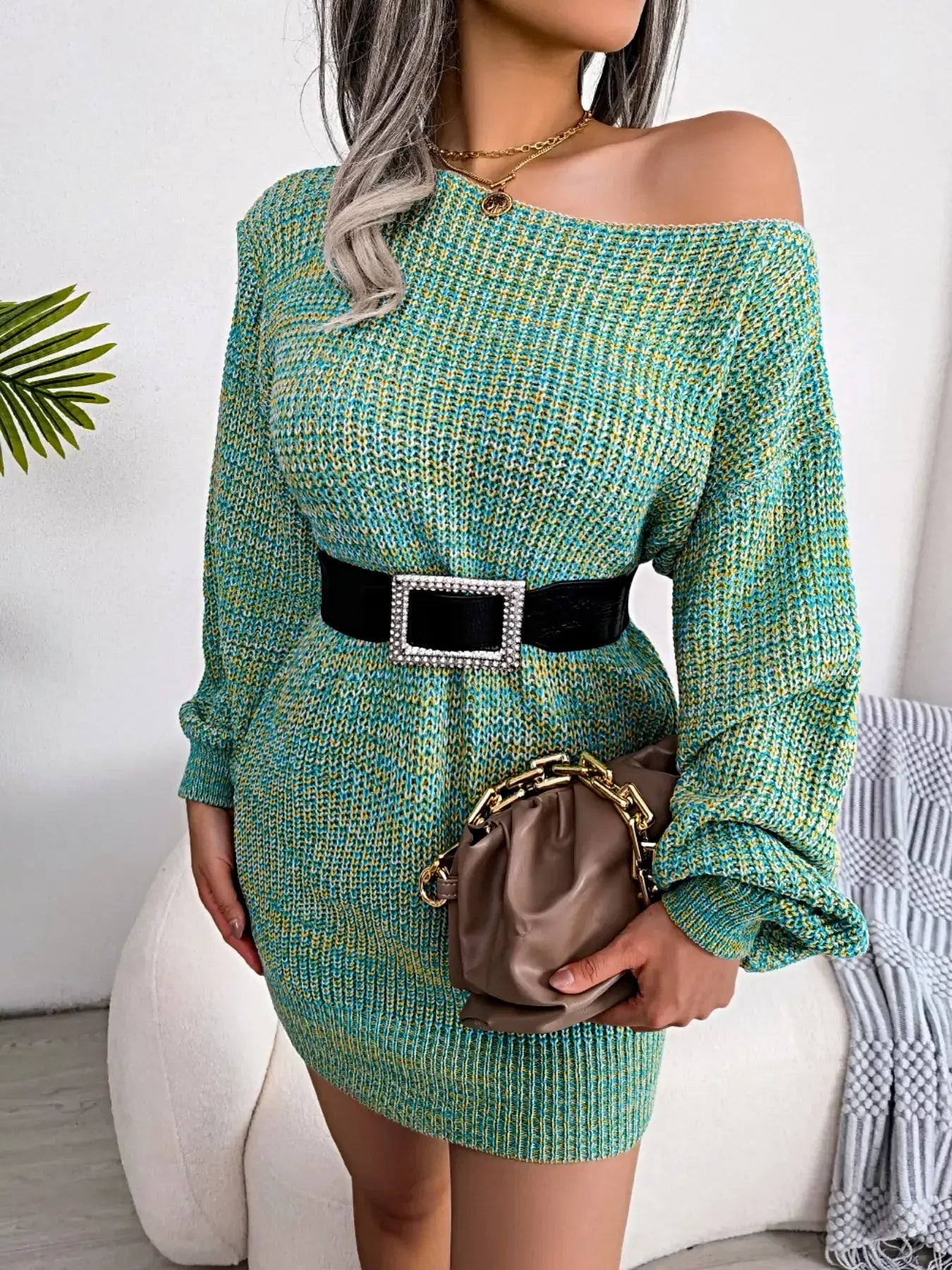One-Shoulder Sweater Dress -