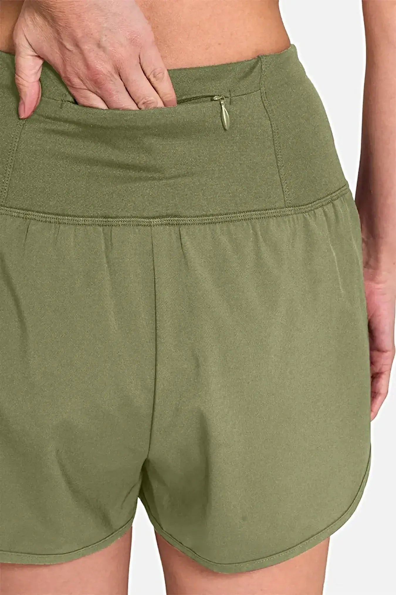 Zenana High-Waisted Zippered Back Pocket Active Shorts -