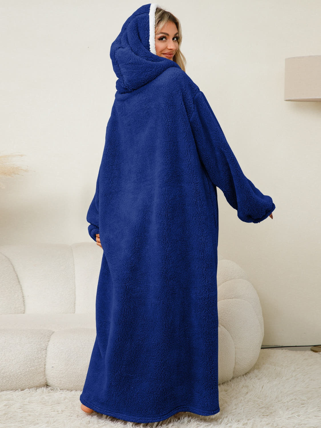 Pocketed Contrast Long Sleeve Hooded Lounge Dress -