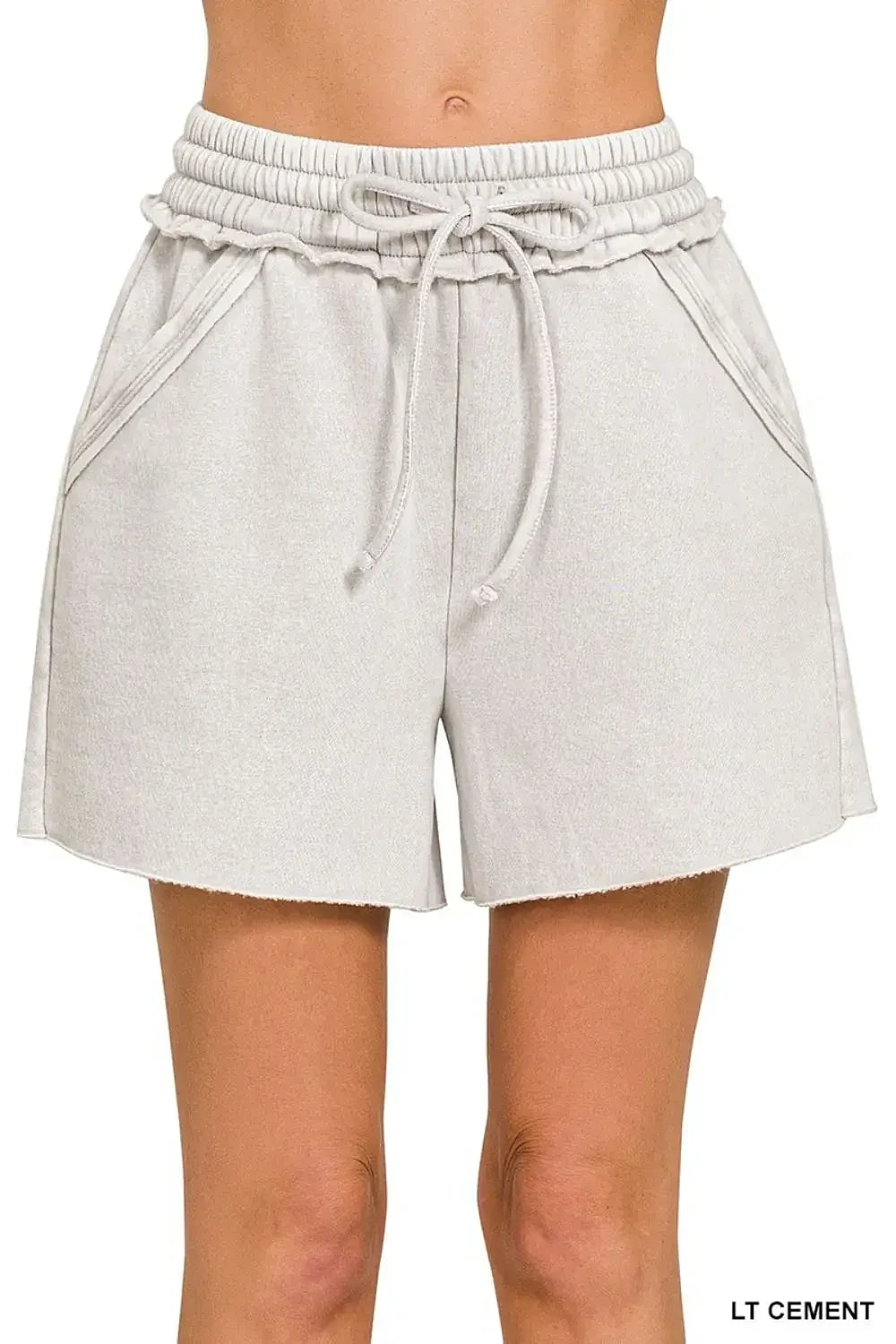 Zenana Acid Wash Fleece Drawstring Shorts With Pockets -