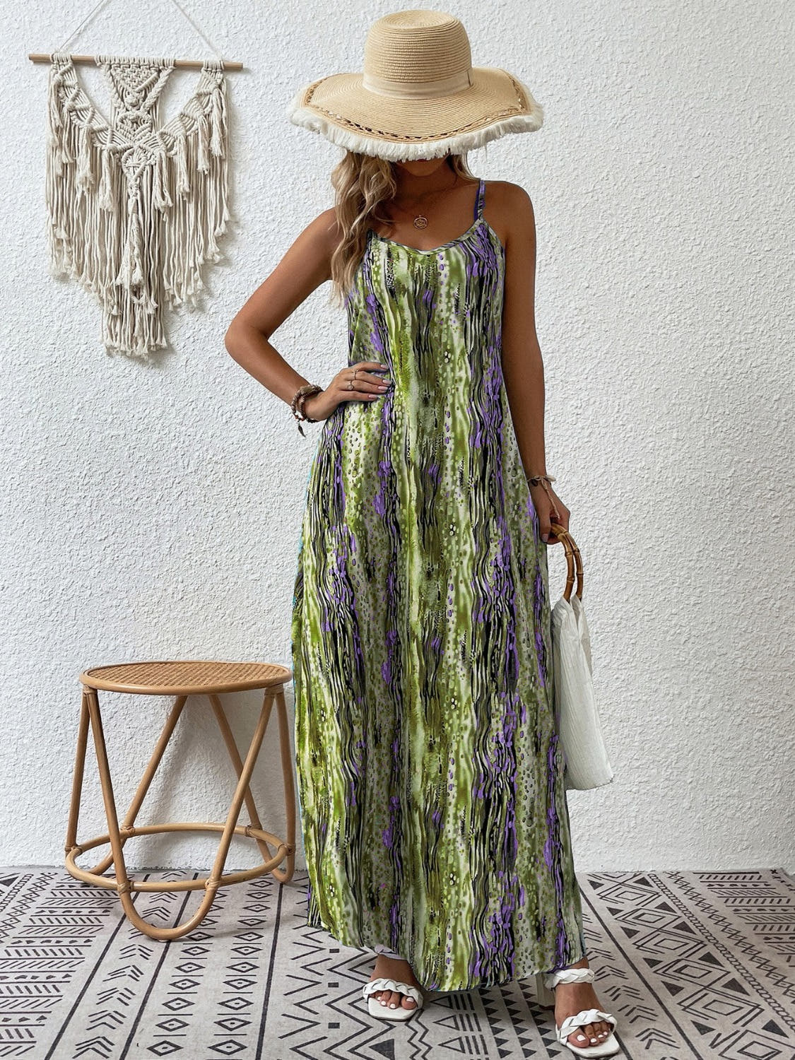 Elegant Printed Maxi Dress with Scoop Neck, Full Size & Opaque Fabric - Trendsi Trendsi
