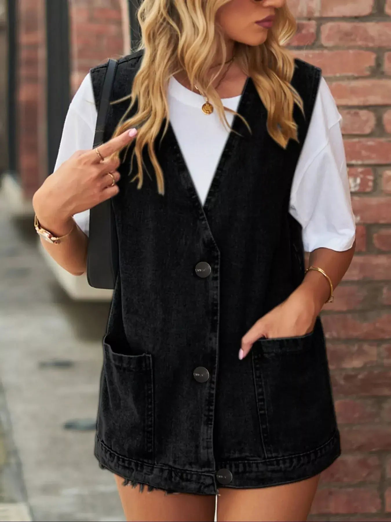 Sleeveless Button-Down Denim Jacket Vest -