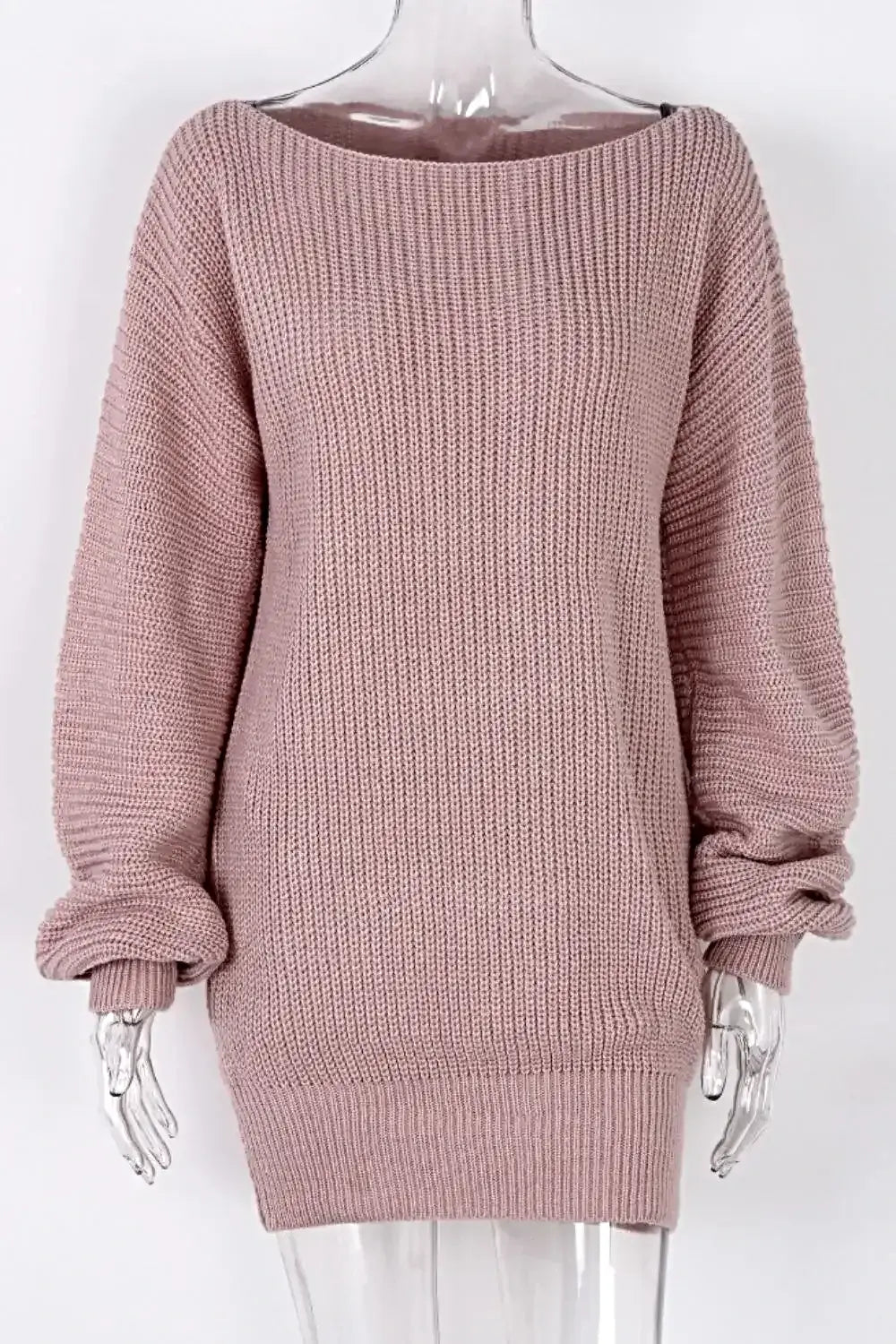 Boat Neck Long Sleeve Mini Sweater Dress -