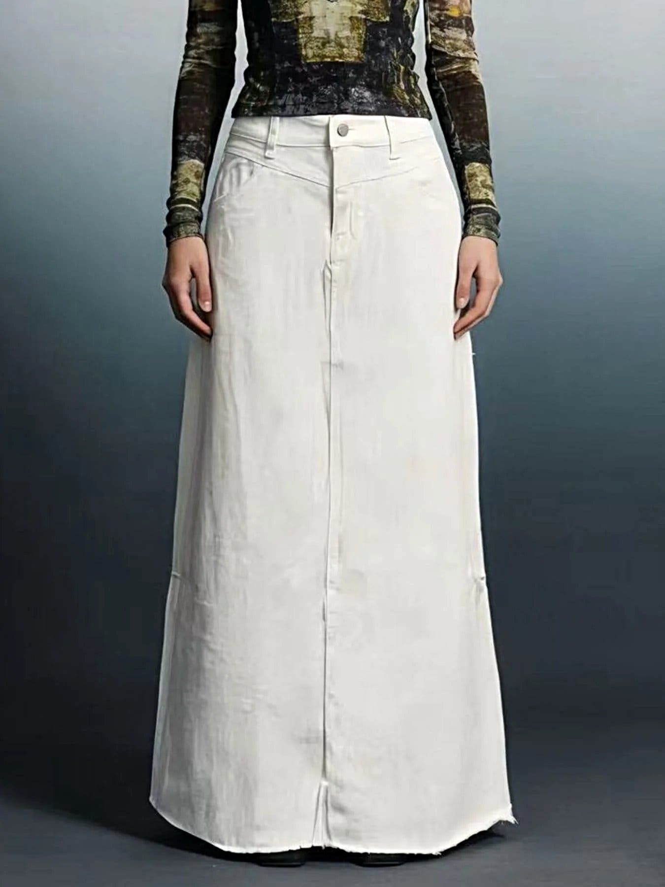 Raw Hem Maxi Denim Skirt -