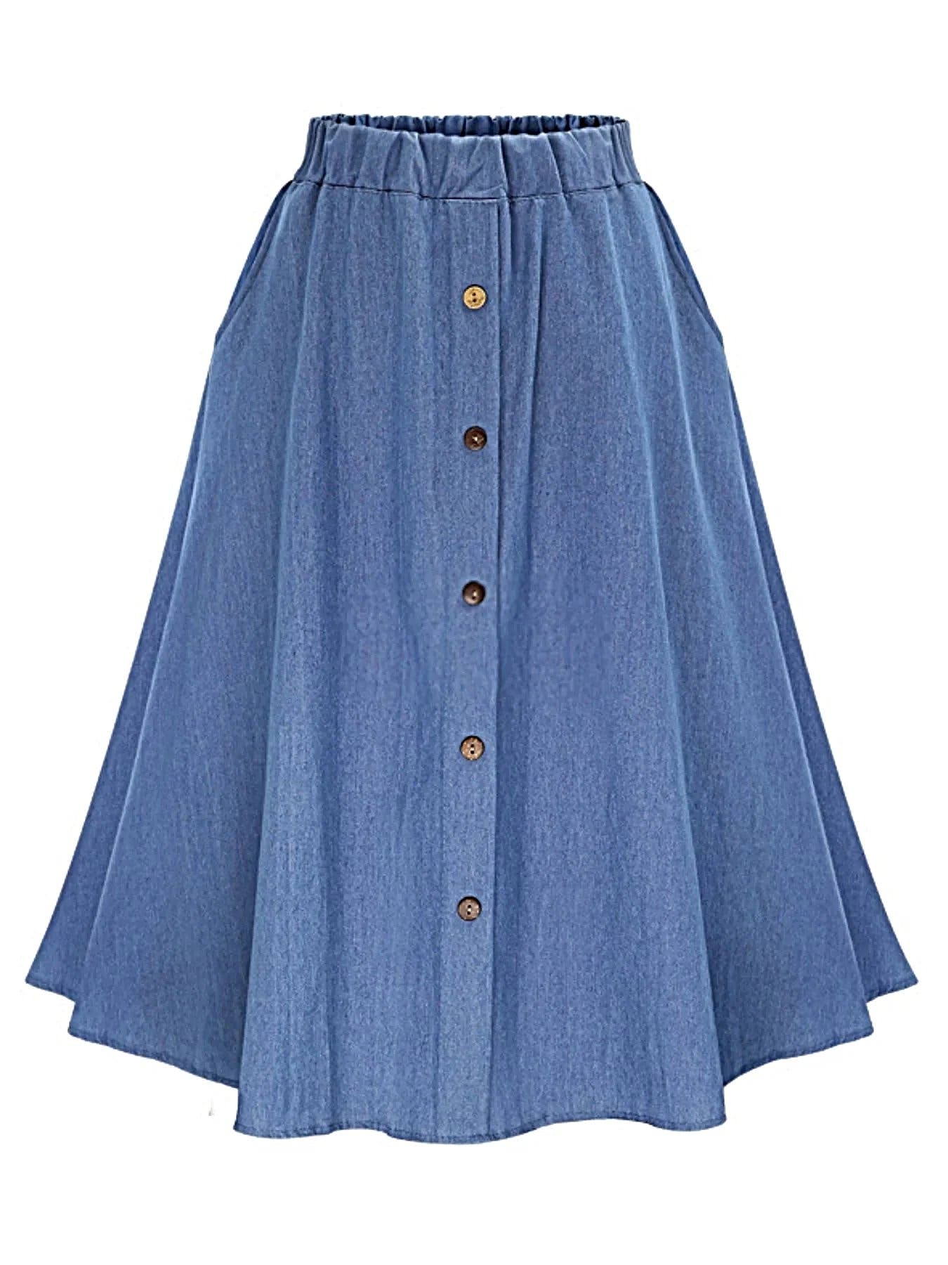 Full Size Button-Front Denim A-Line Skirt Plus Size -