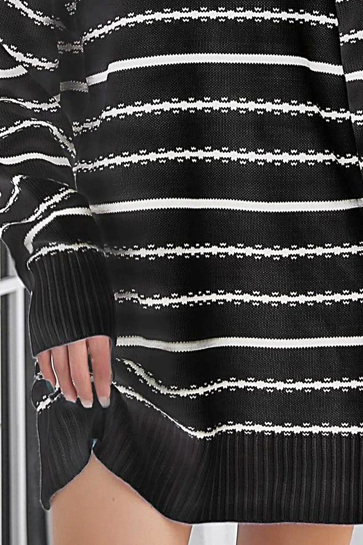 Striped V-Neck Sweater Dress -