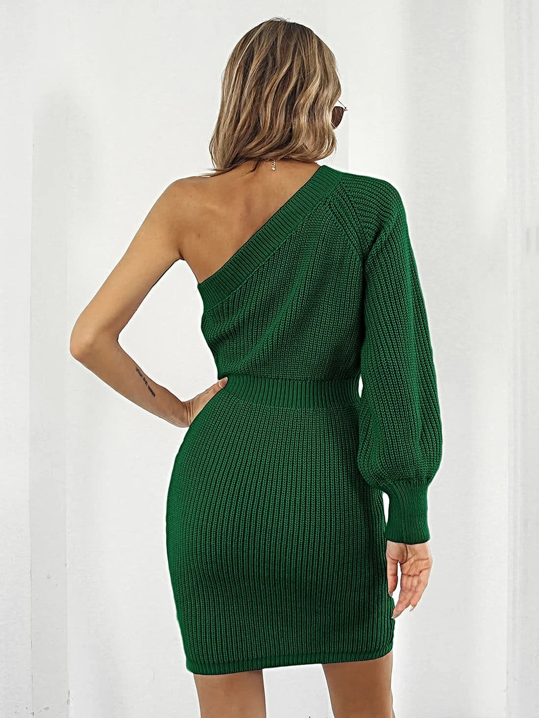 One-Shoulder Mini Sweater Dress -
