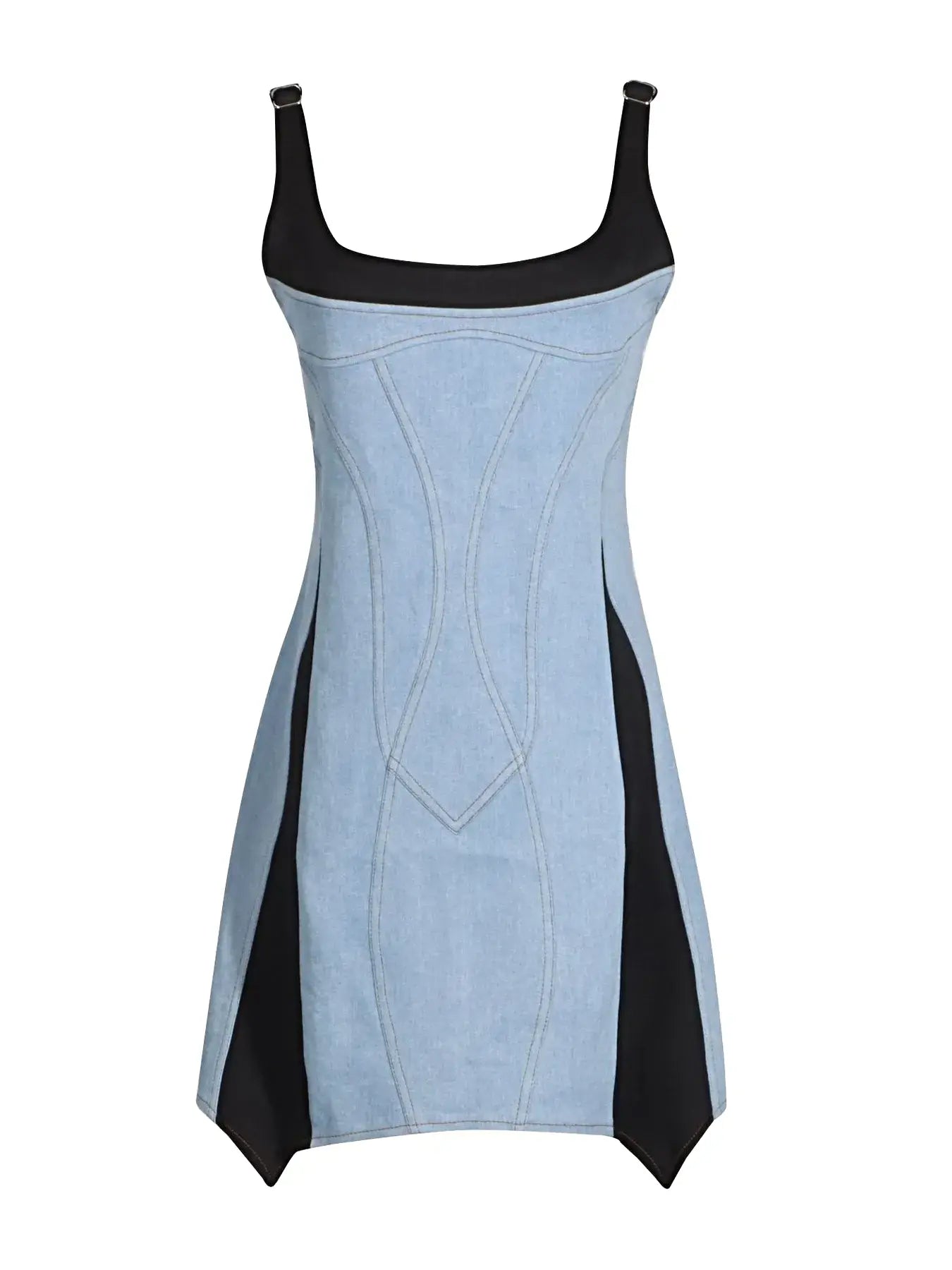 Contrast Adjustable Strap Denim Dress -