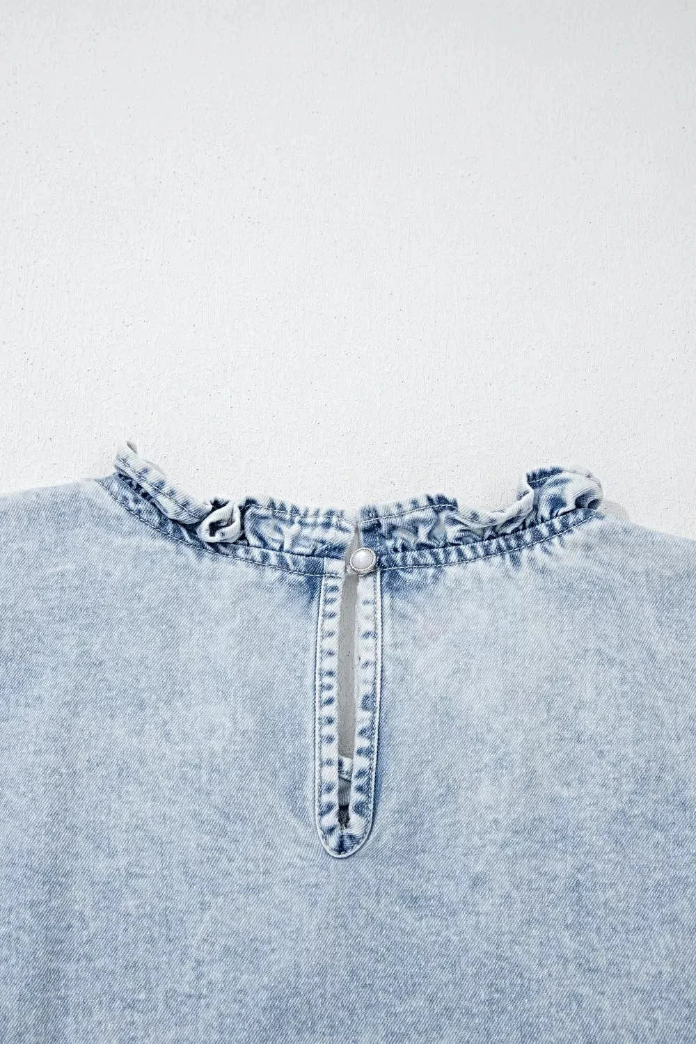 Ruffle Pleated Detail Vintage Washed Denim Top -