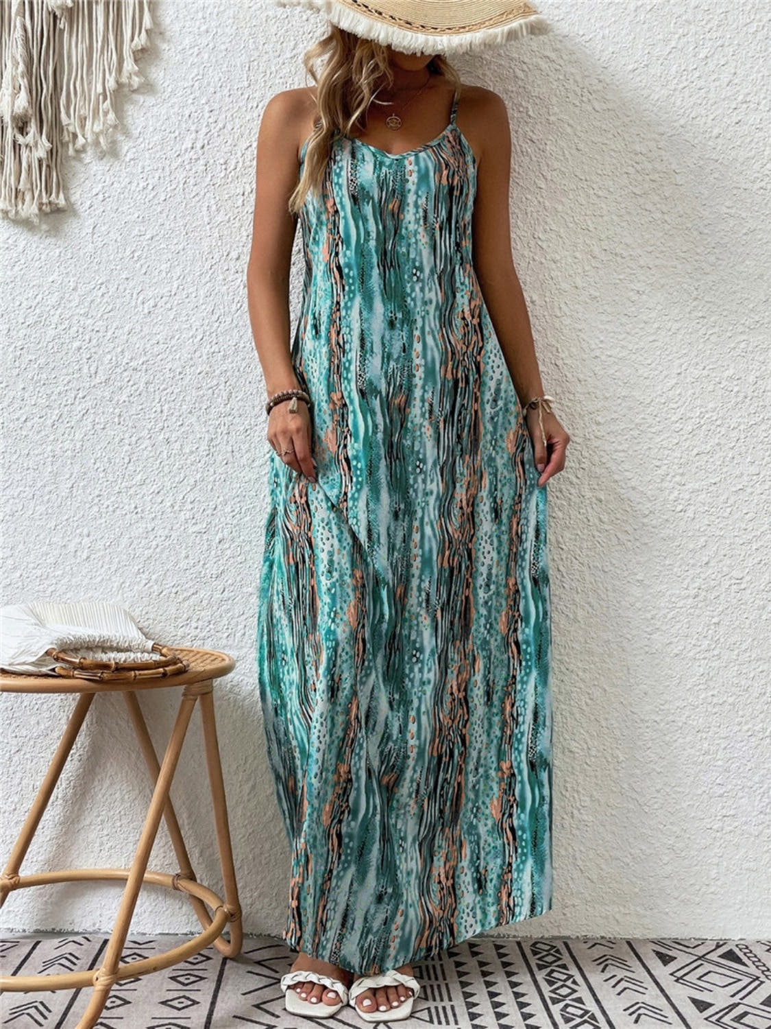 Elegant Printed Maxi Dress with Scoop Neck, Full Size & Opaque Fabric - Trendsi Trendsi