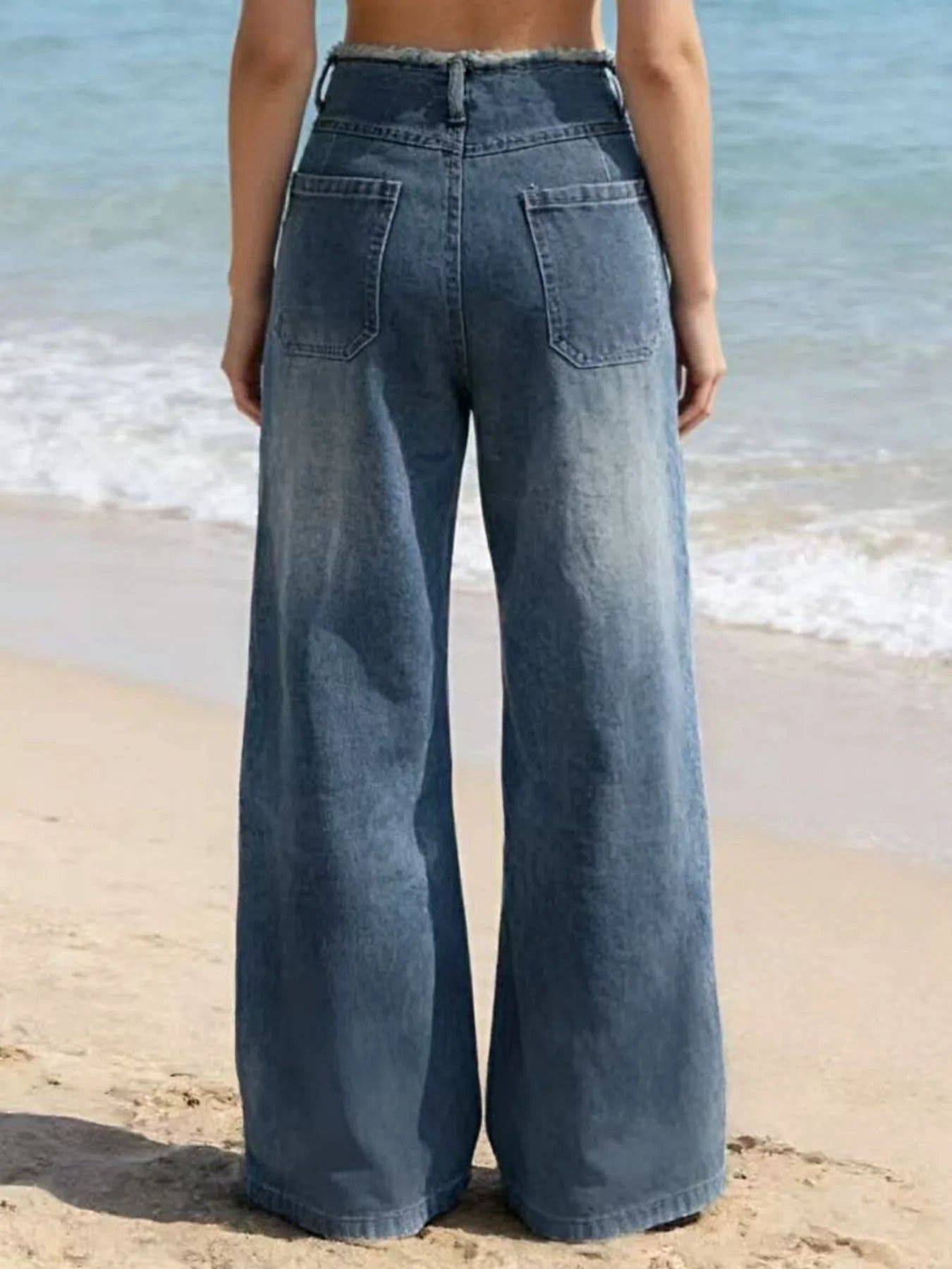 Frayed Hem Wide Leg Jeans -