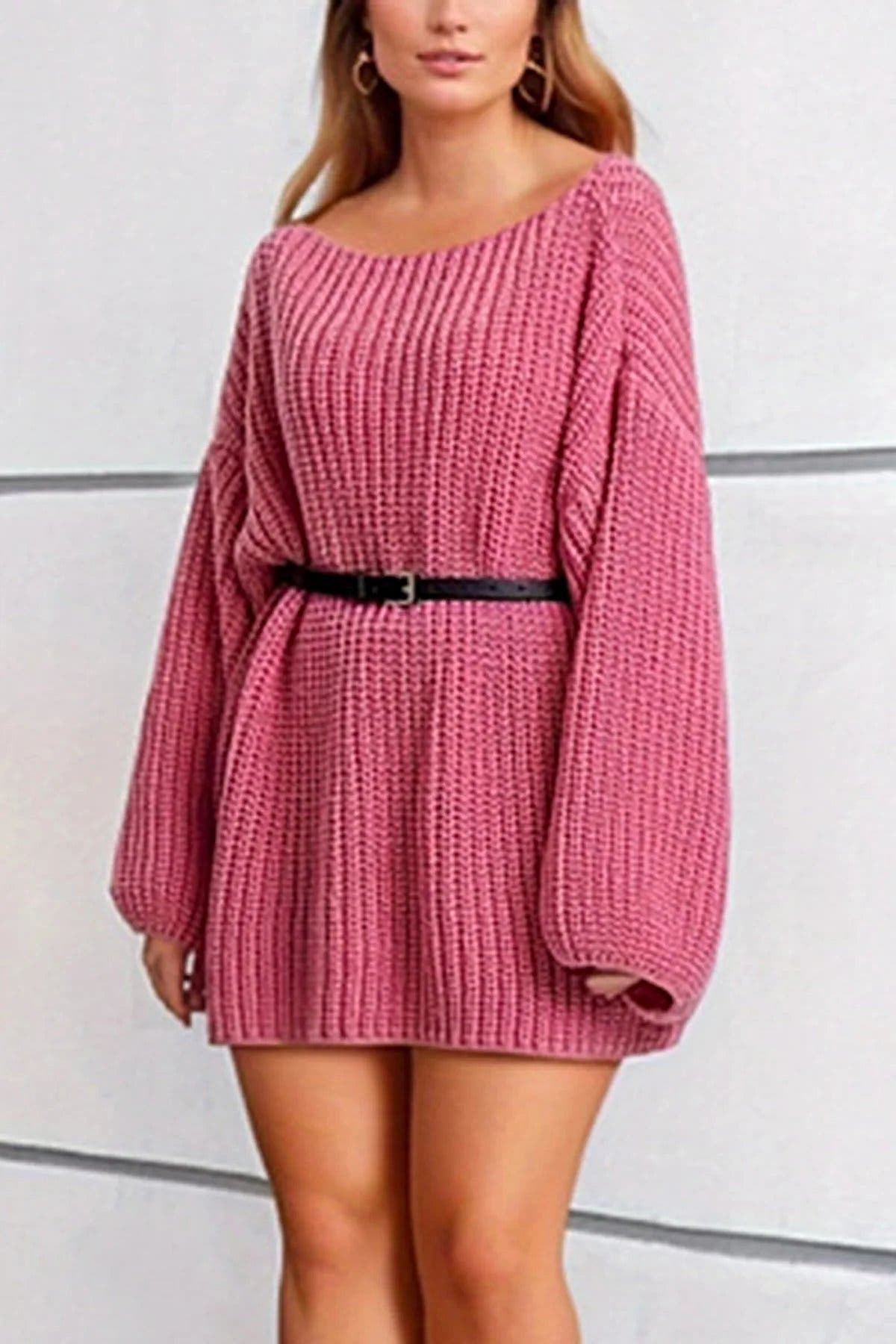 Boat Neck Dropped Shoulder Mini Sweater Dress -