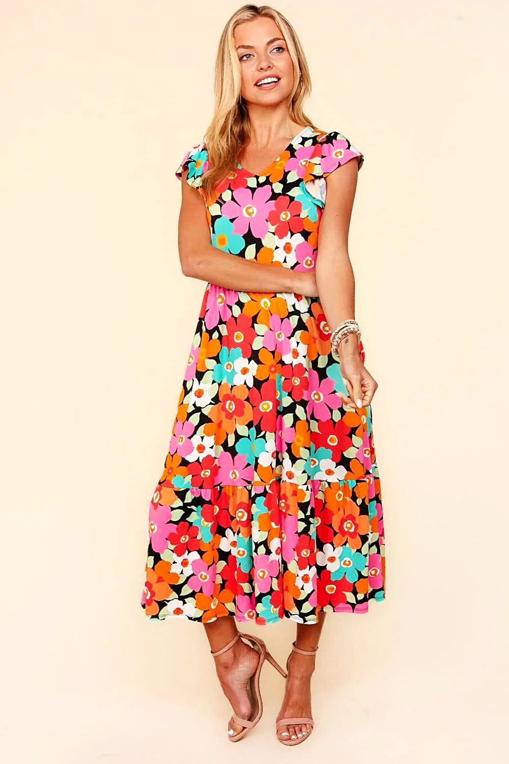Haptics Floral Midi Dress with Side Pockets -