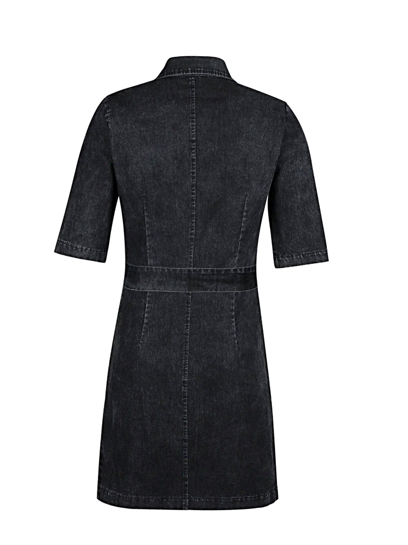 Zipper Front Short Sleeve Denim Dress -