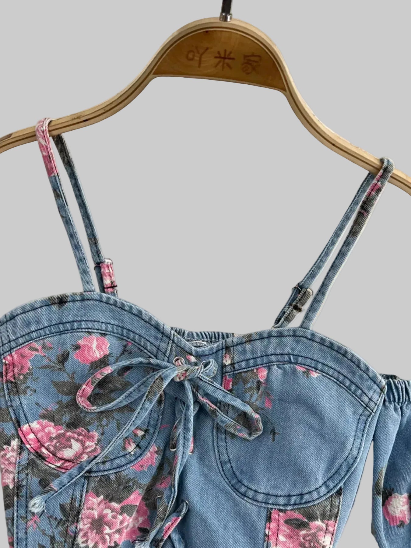Floral Print Sweetheart Neck Cami and Skirt Denim Set -