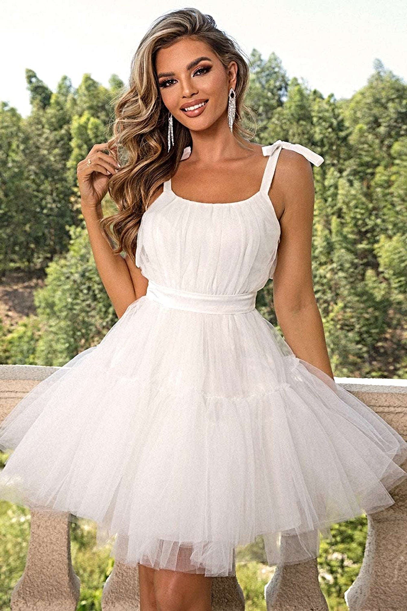 Tie-Shoulder Mesh Dress -