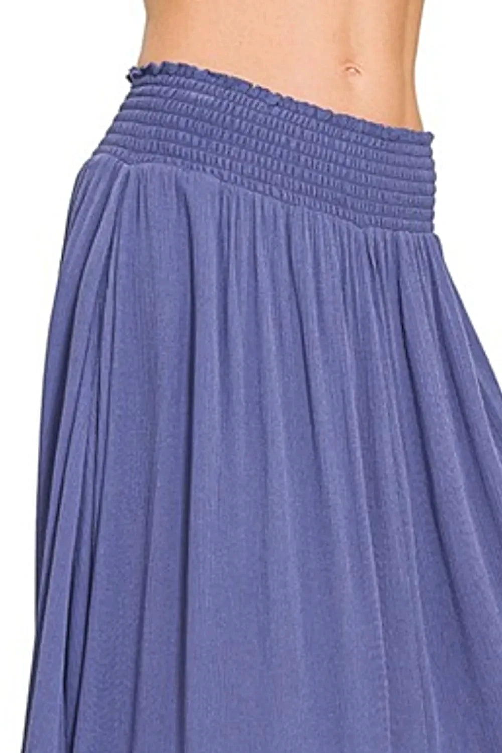 Zenana Woven Crinkle Smocked Waist Maxi Skirt W Pockets -