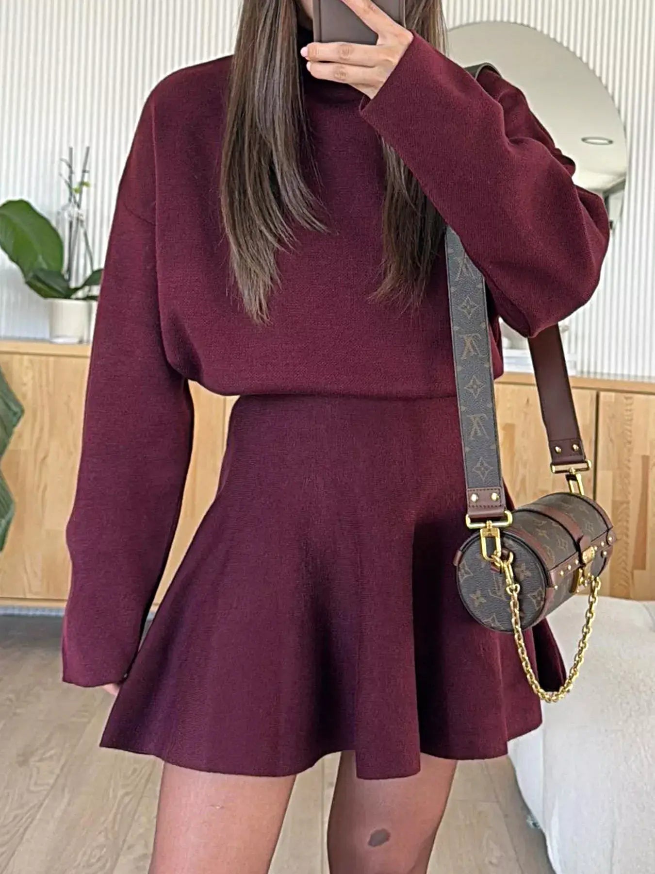Round Neck Long Sleeve Mini Sweater Dress -