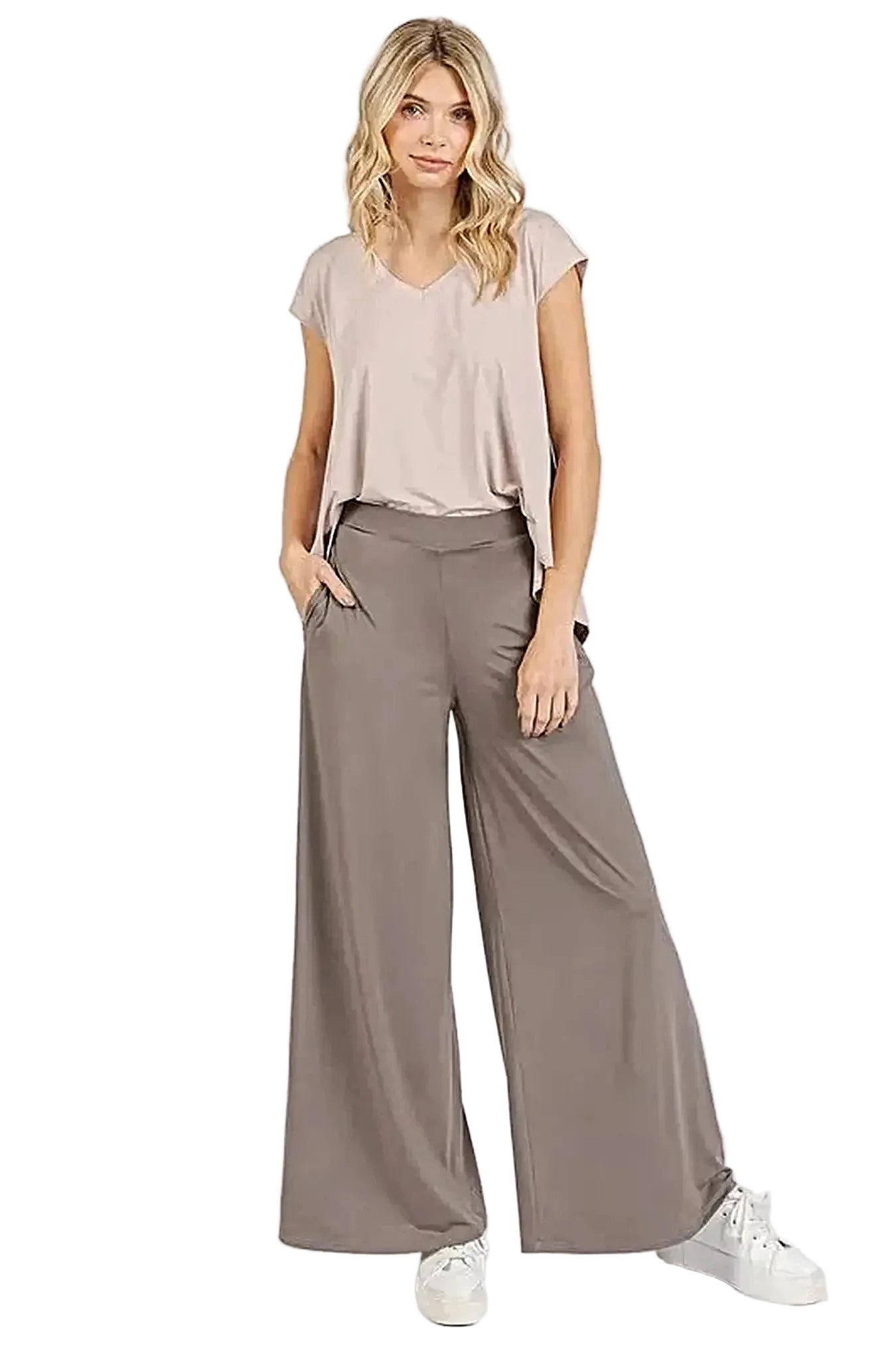 Mittoshop Yoga Air Stretch Elastic Waist Wide Leg Pants -