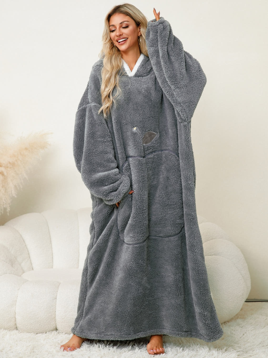 Pocketed Contrast Long Sleeve Hooded Lounge Dress -