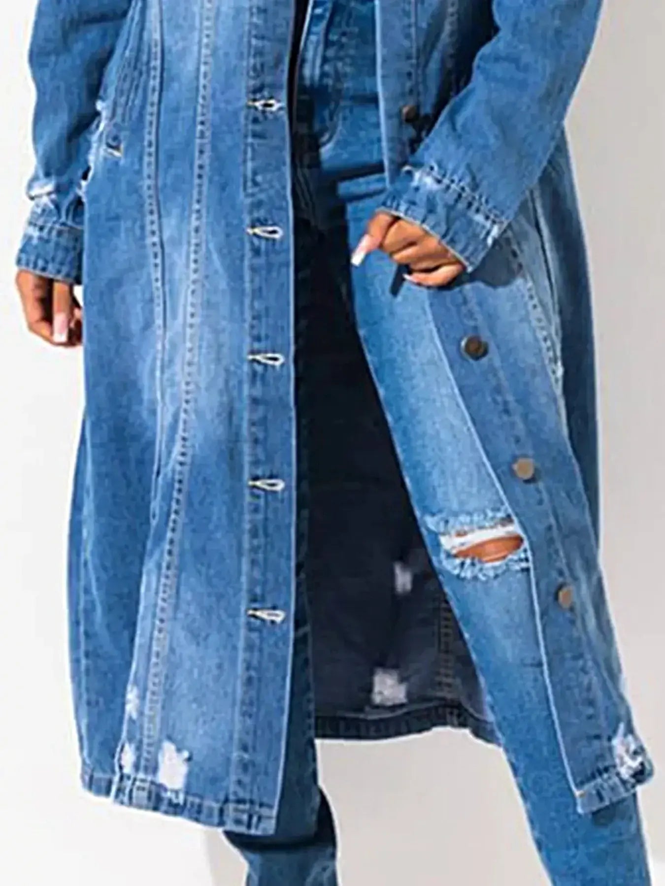 Long Sleeve Raw Hem Denim coat -