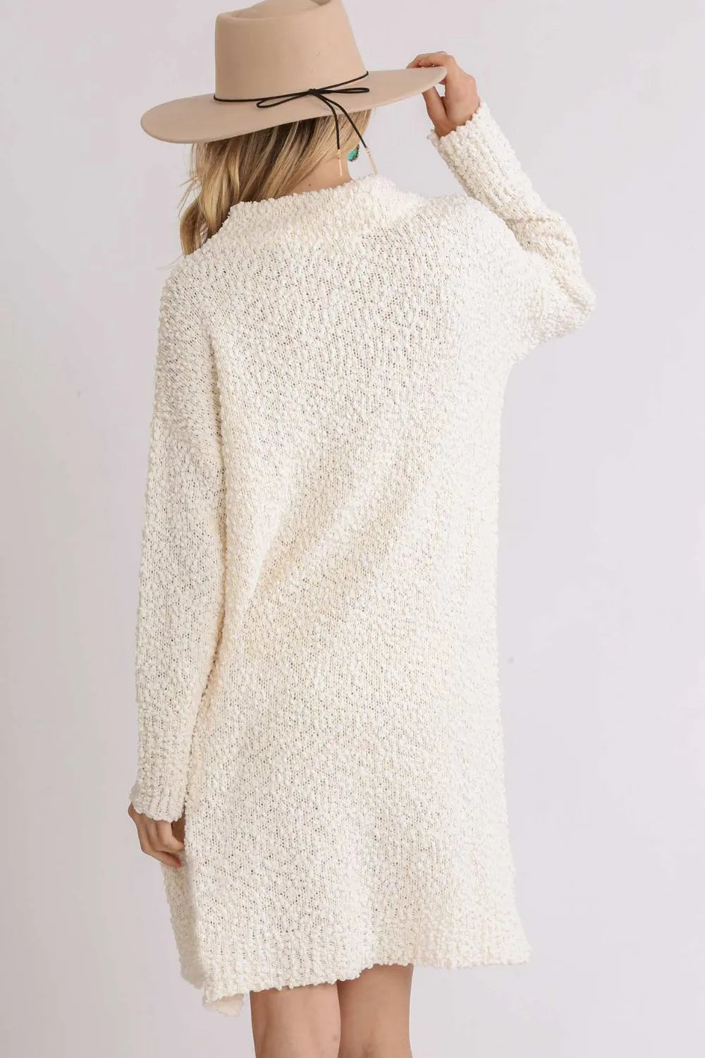 Umgee Full Size High Low Long Sleeve Boucle Sweater Dress Plus Size -