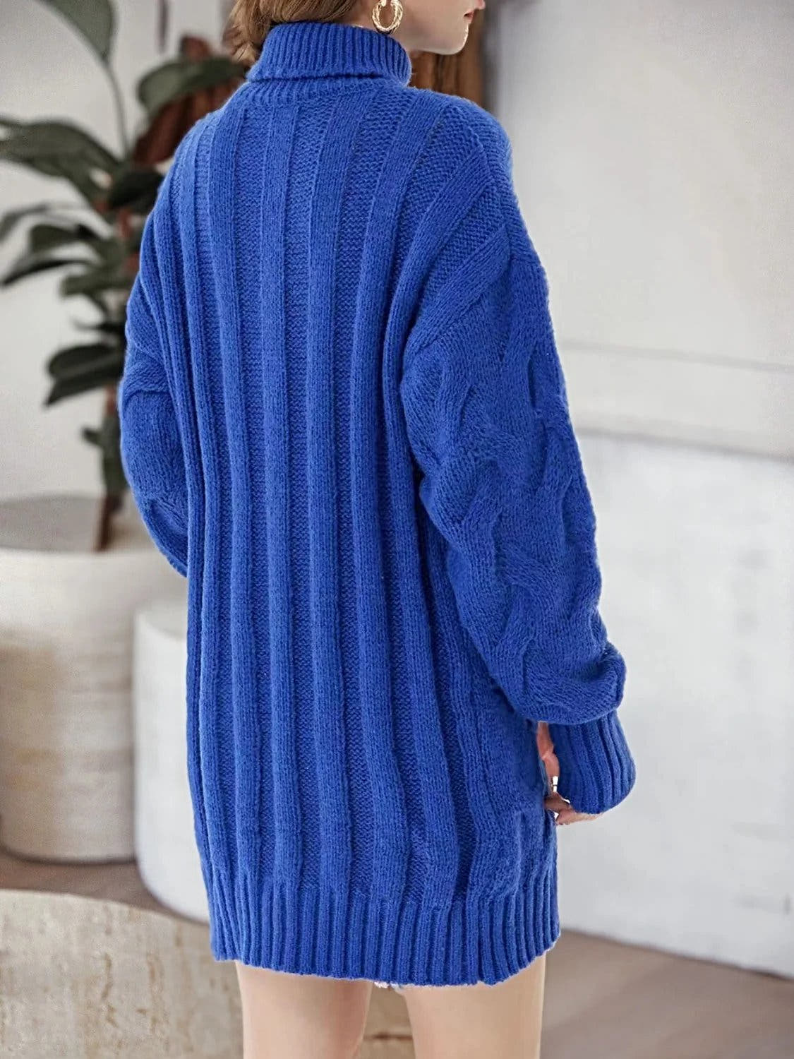 Cable-Knit Turtleneck Sweater Dress -