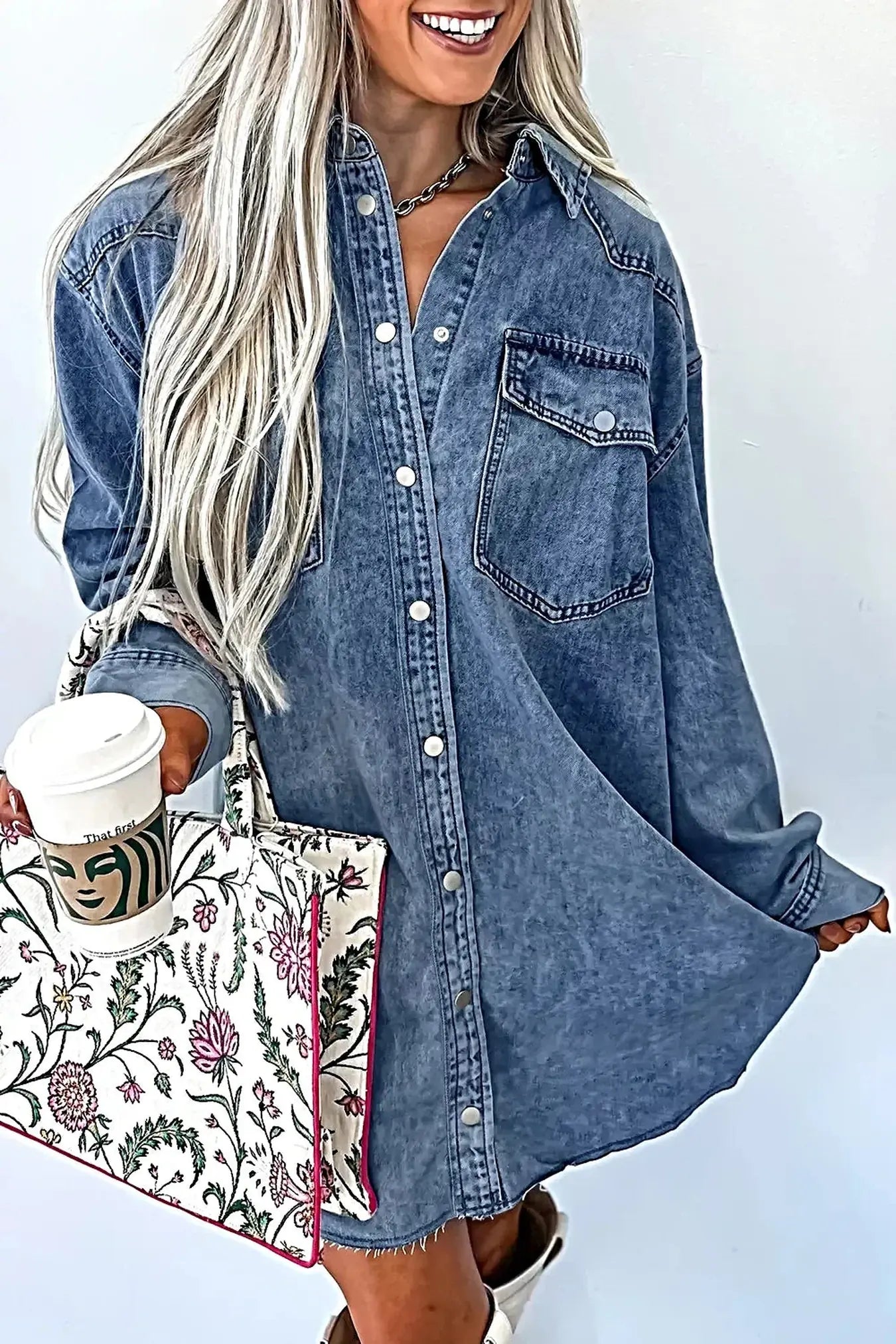 Vintage Wash Button-Down Denim Dress -