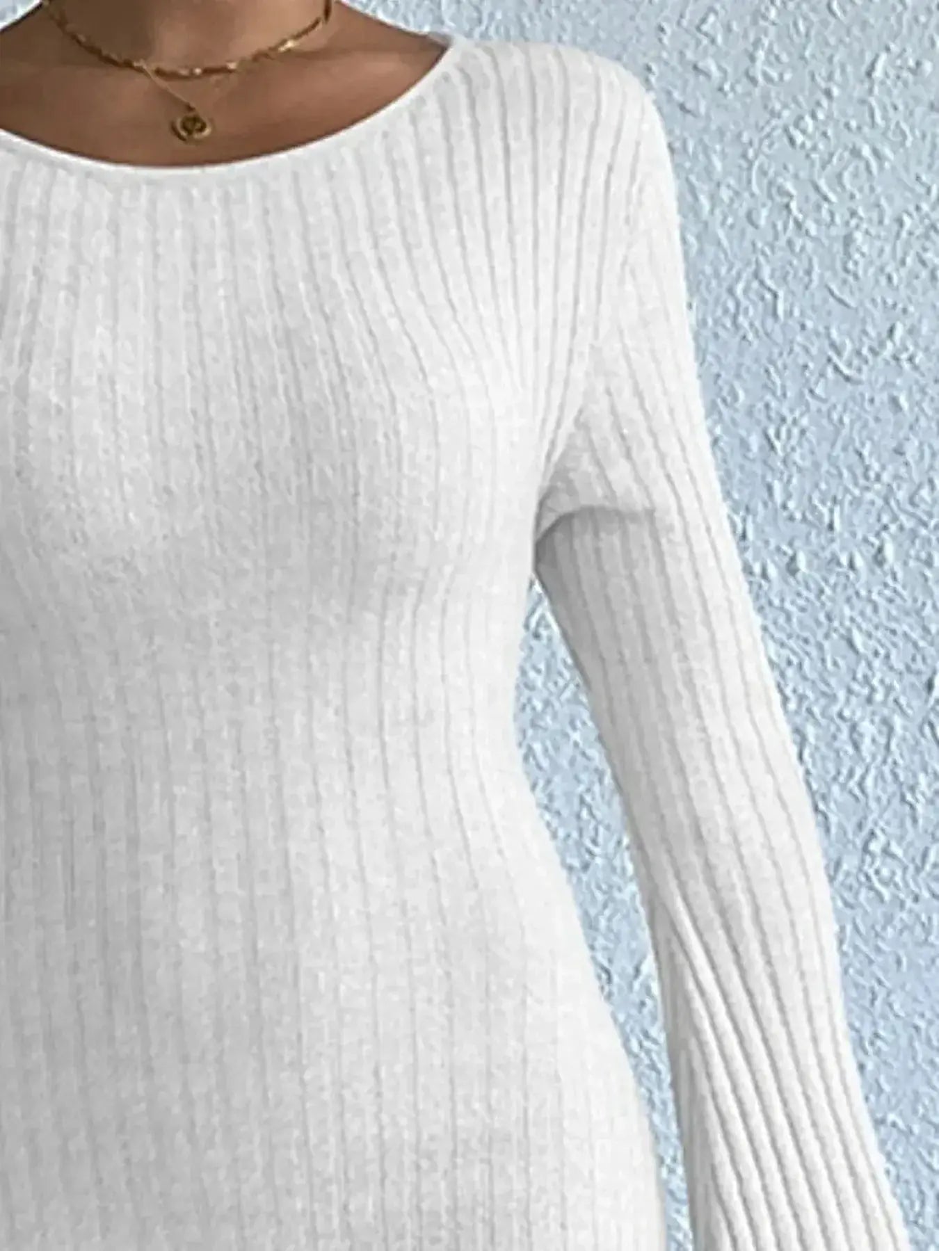 Backless Round Neck Long Sleeve Sweater Dress -