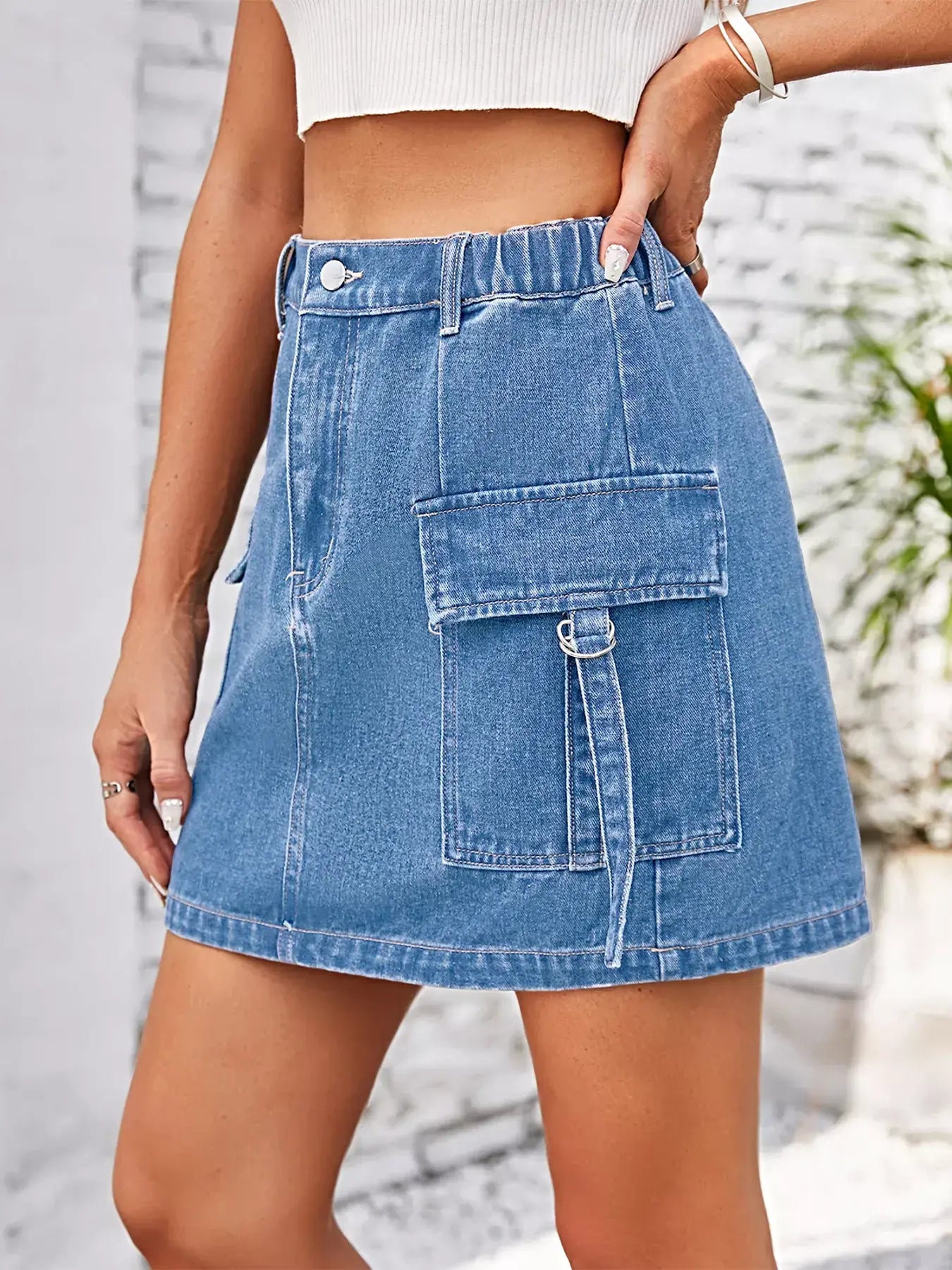 Casual Cargo Denim Skirt -