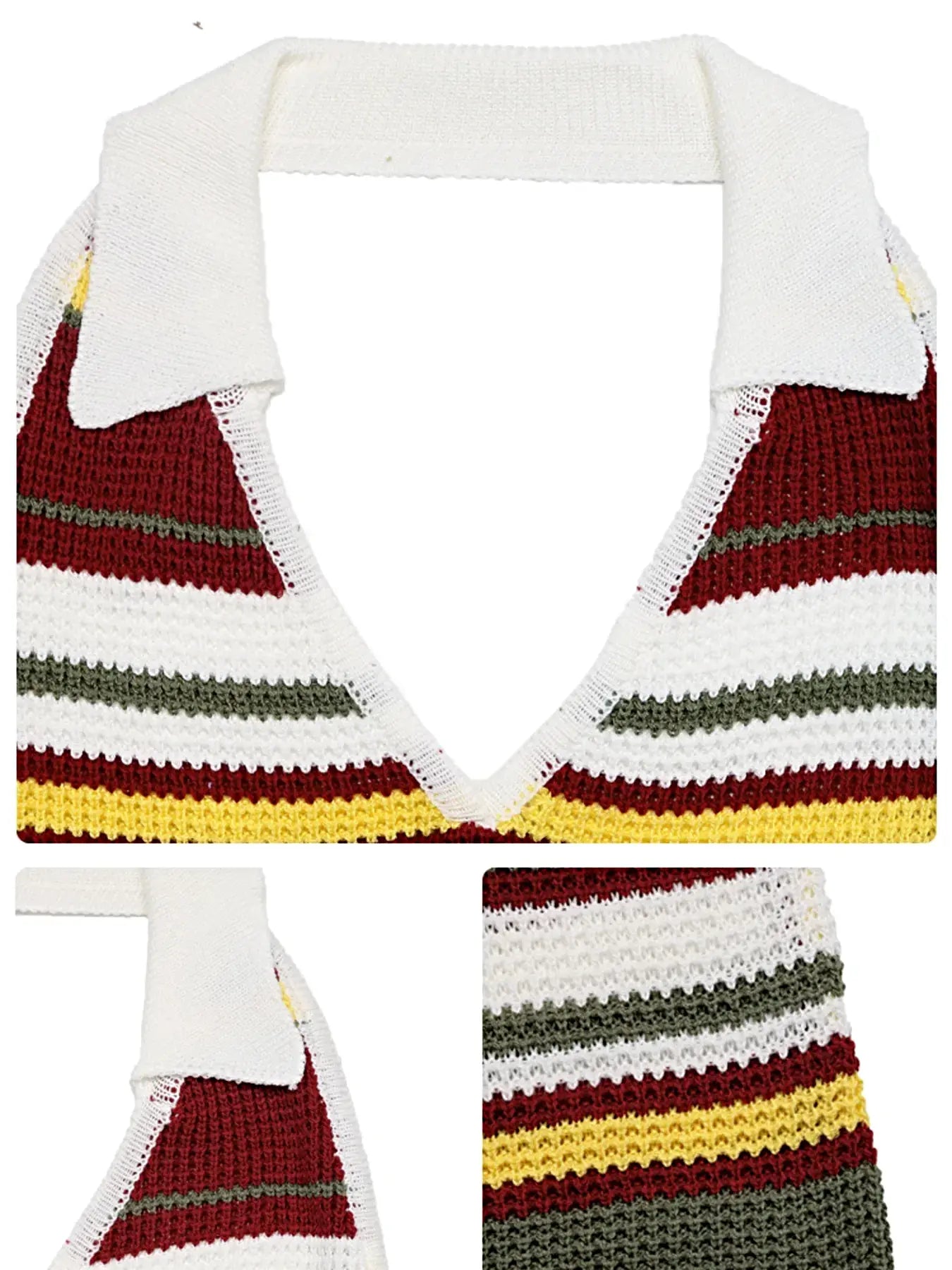 Multi-Color Striped Halter Neck Knit Sweater Dress -