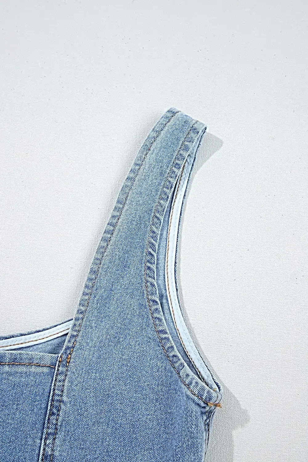 Elegant Square Neck Wide Strap Denim Dress for Women - Classic Style with Zipper Closure -