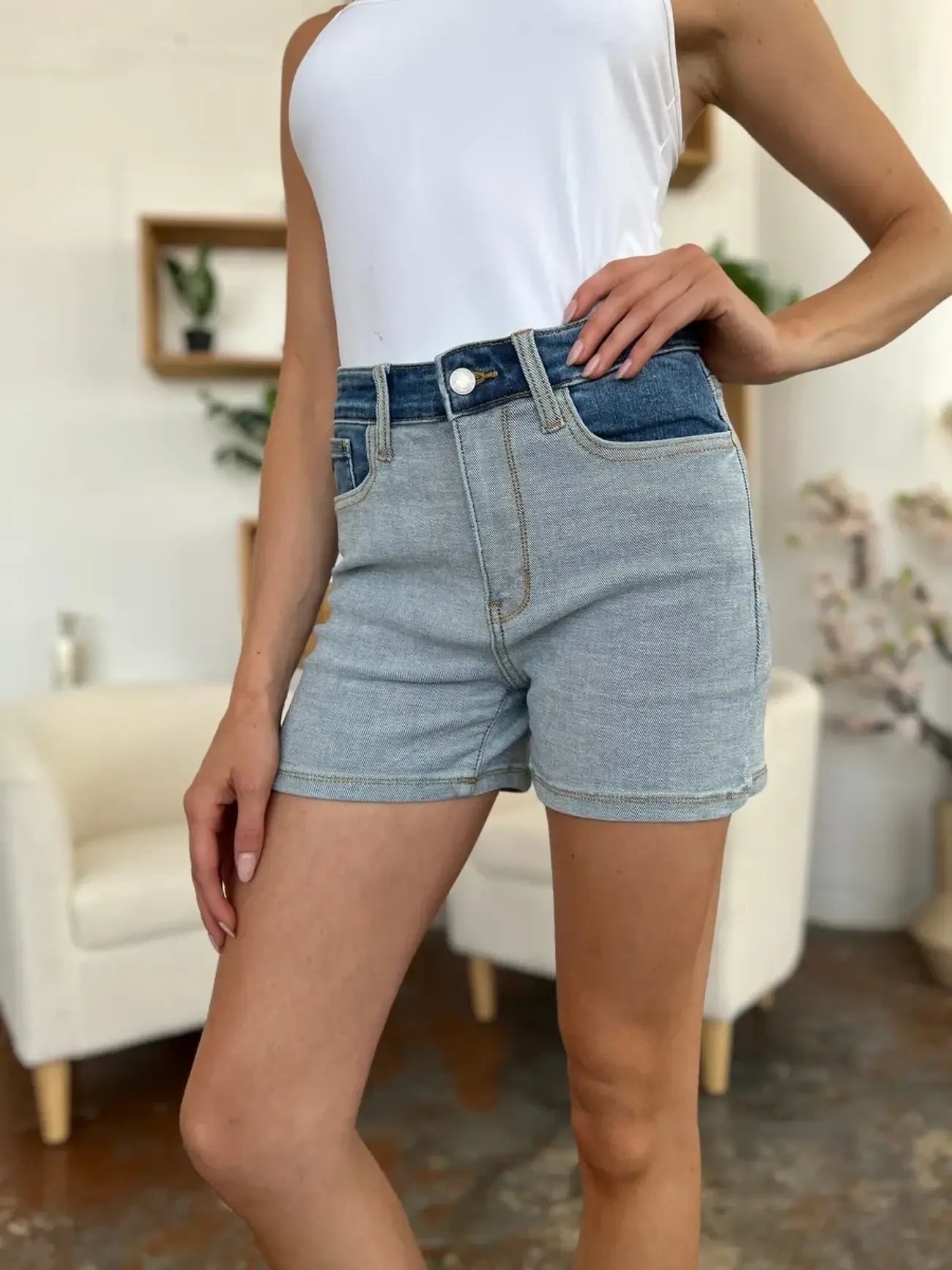 Judy Blue Full Size Color Block Denim Shorts -