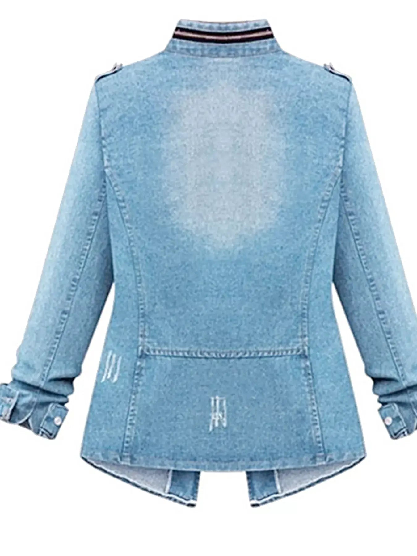 Full Size Chest Pocket Zip Up Denim Jacket Plus Size -