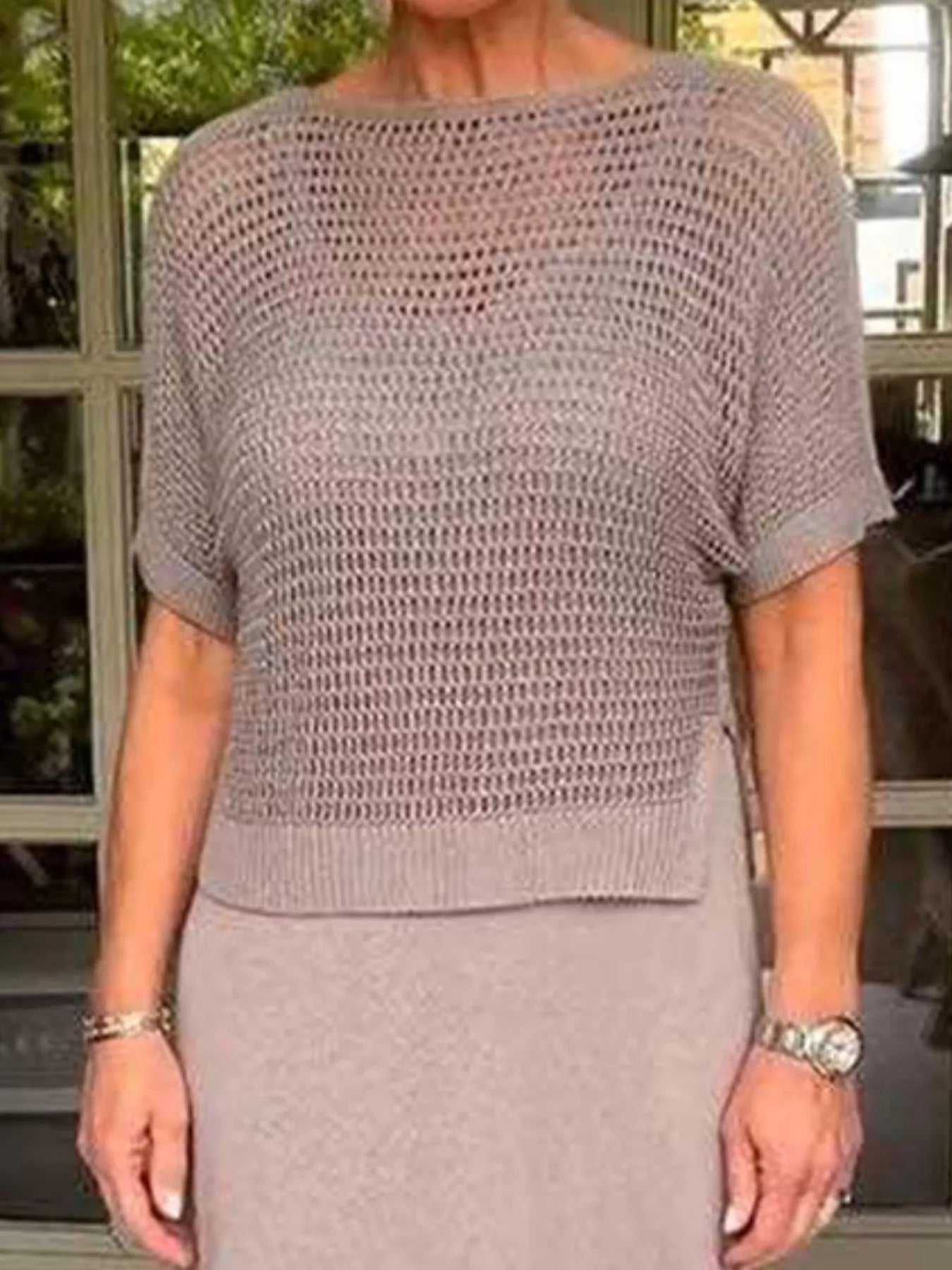 Full Size Openwork Knit Cover Up and Dress Set Plus Size -