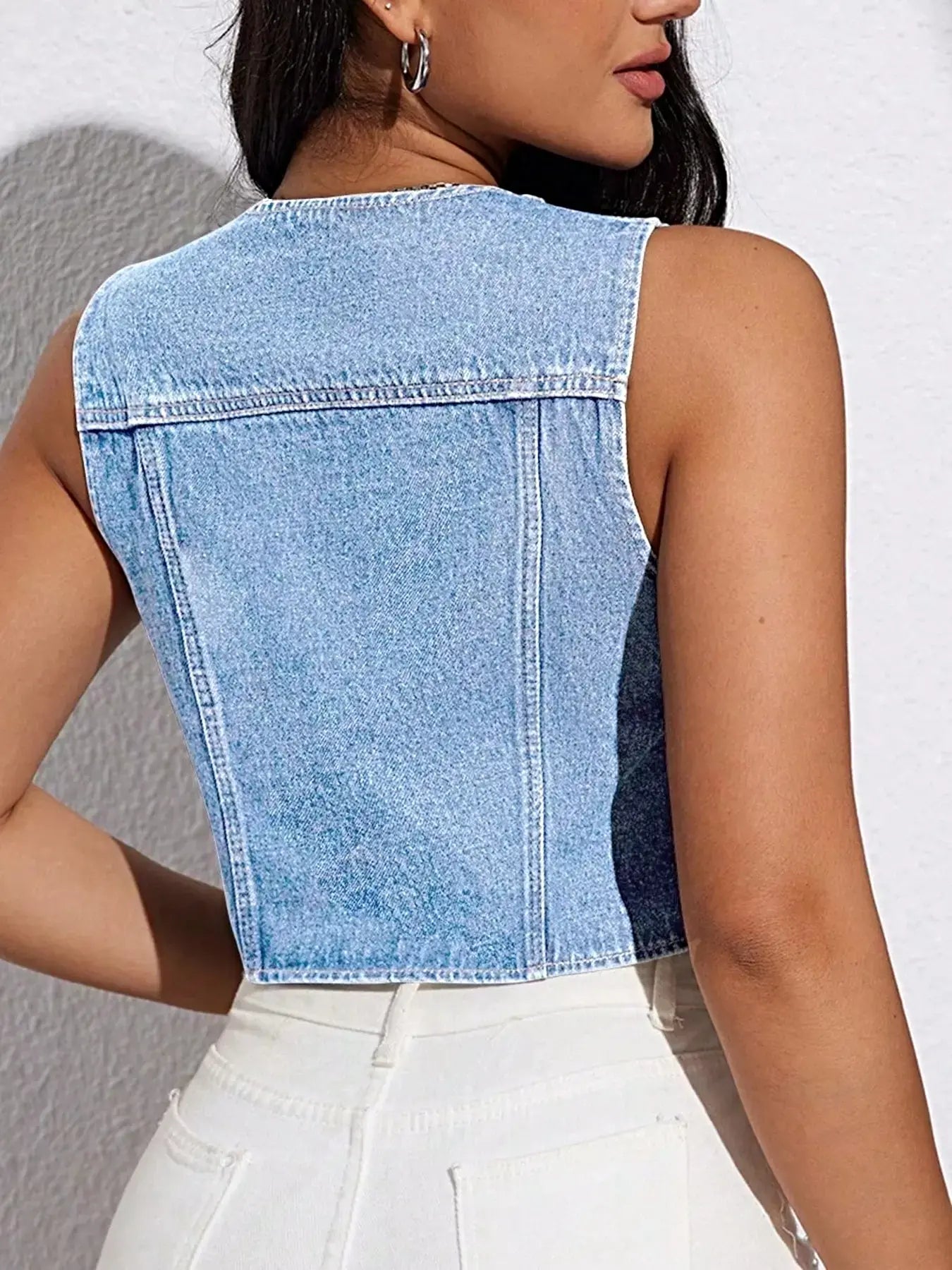 Tie-Front Denim Vest -