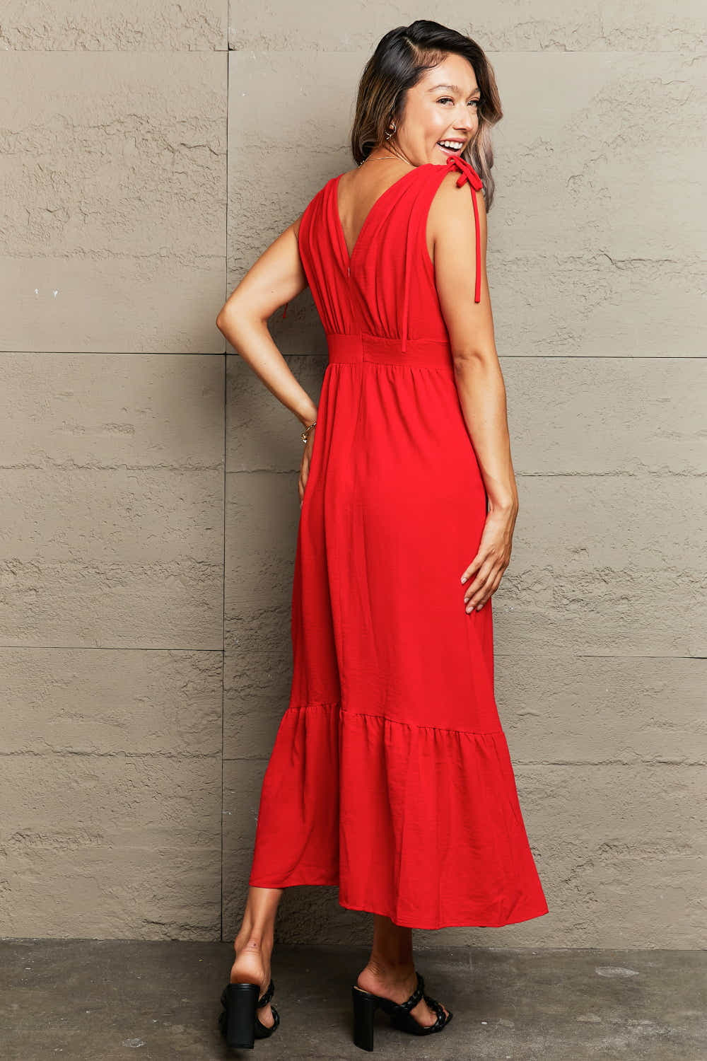 Perfee Drawstring V-Neck Sleeveless Dress Trendsi