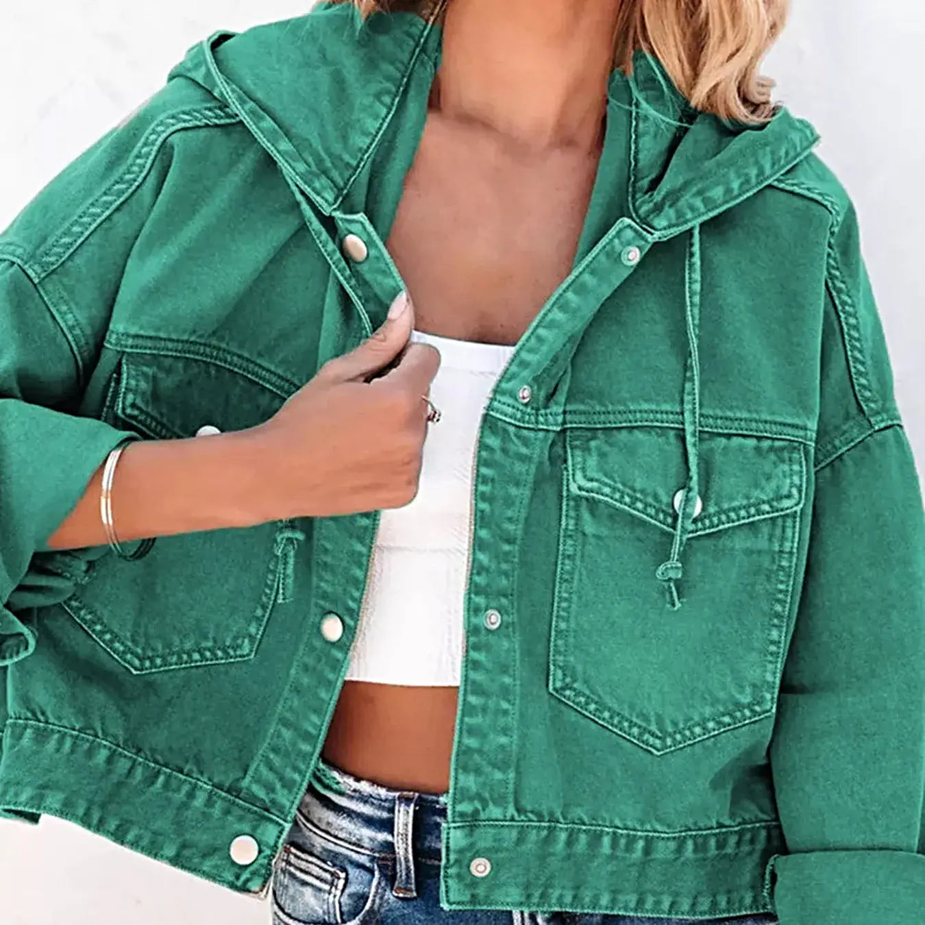 Hooded Dropped Shoulder Denim Jacket -