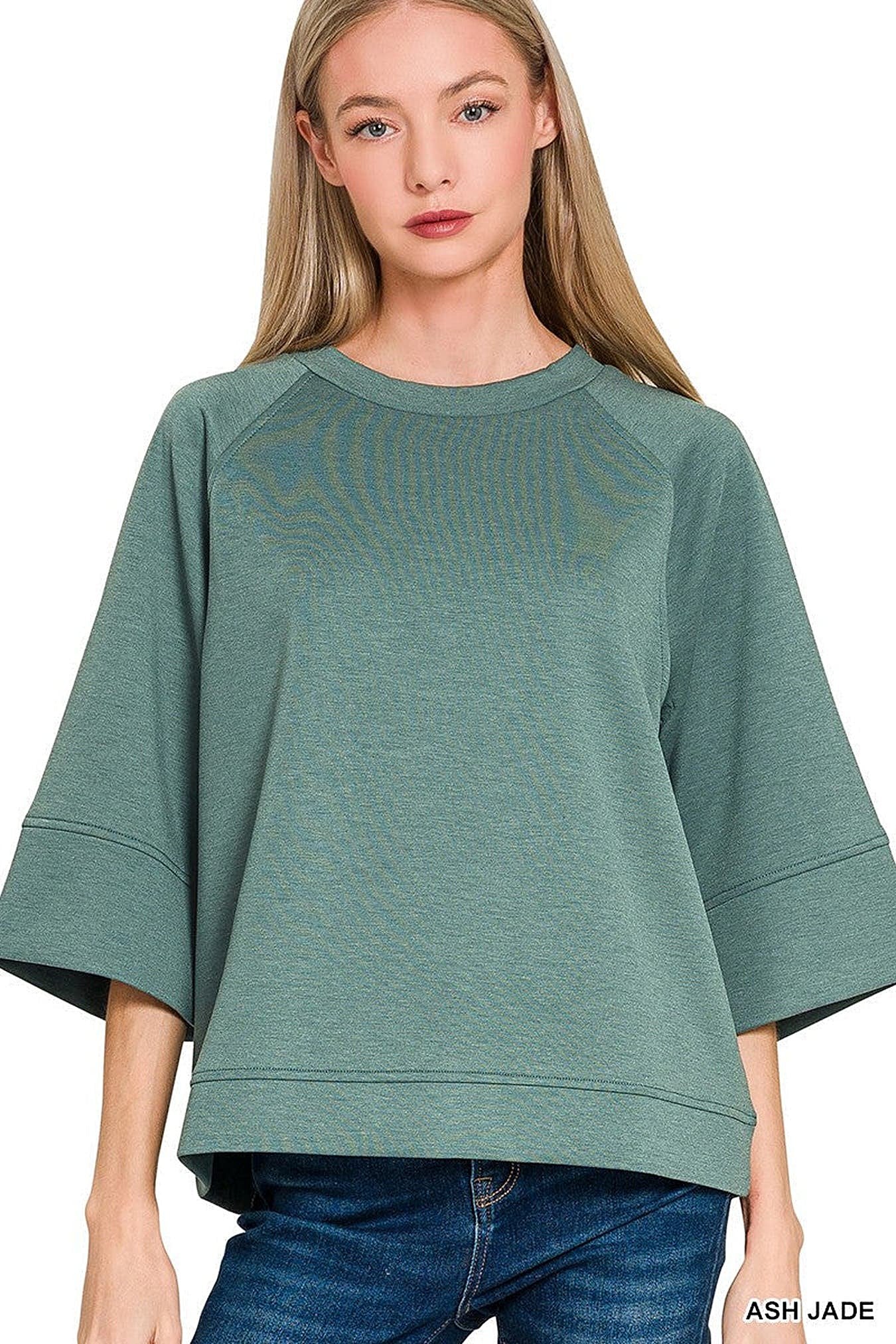 Zenana Scuba 3/4 Sleeve Pullover -