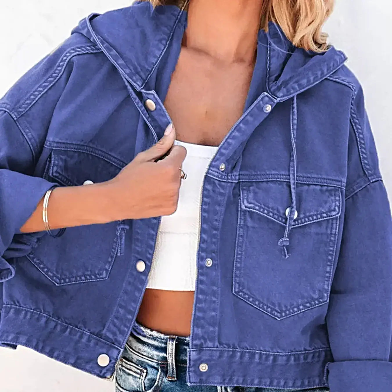 Hooded Dropped Shoulder Denim Jacket -