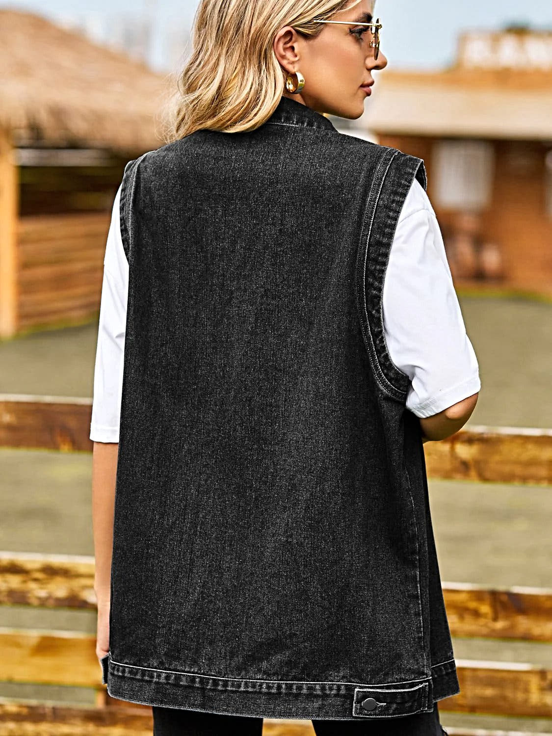 Button Down Denim Vest -