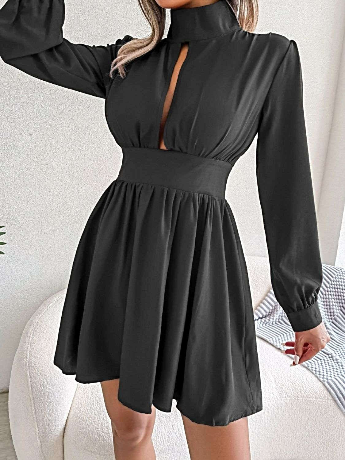 Cutout Turtleneck A-Line Mini Dress -