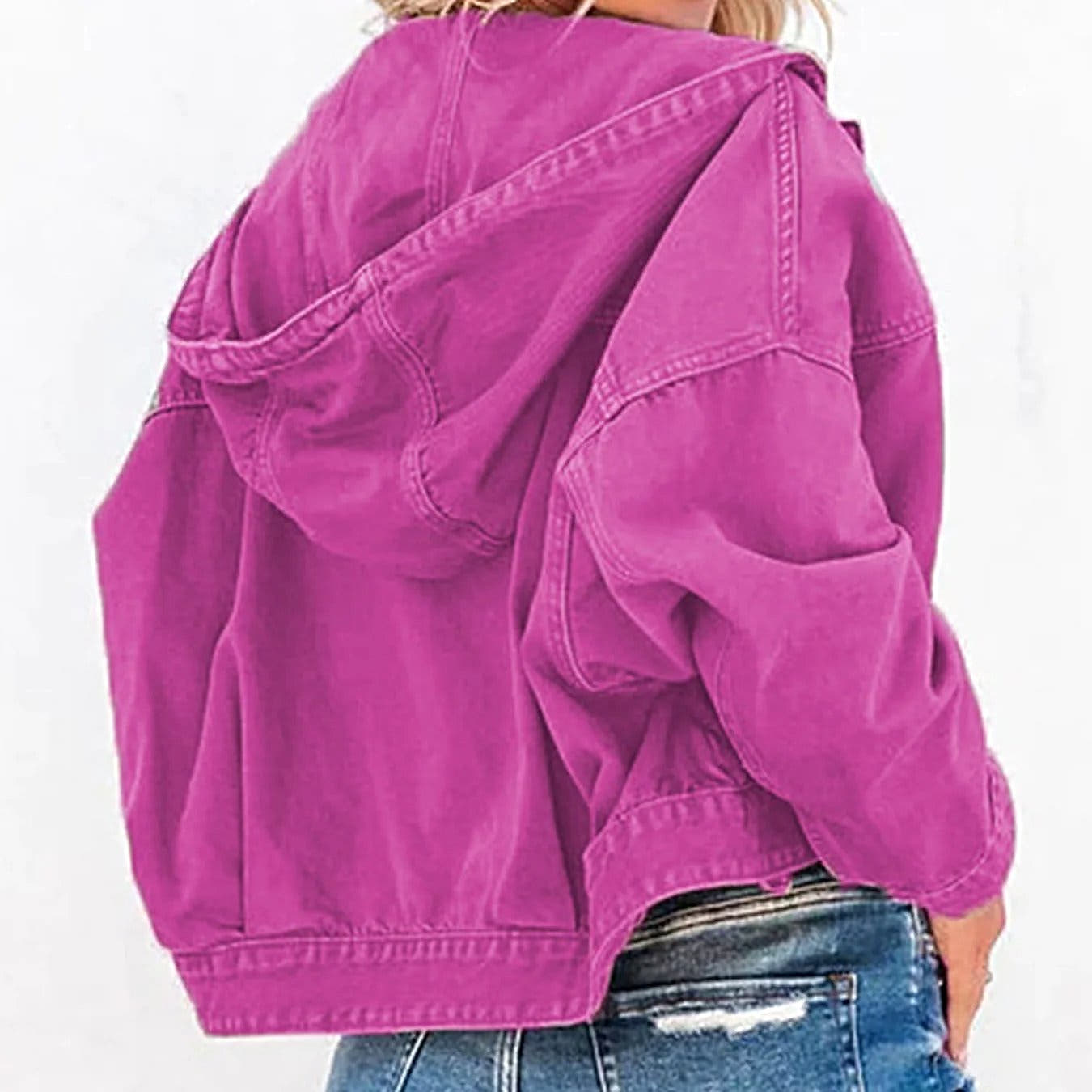 Hooded Dropped Shoulder Denim Jacket -